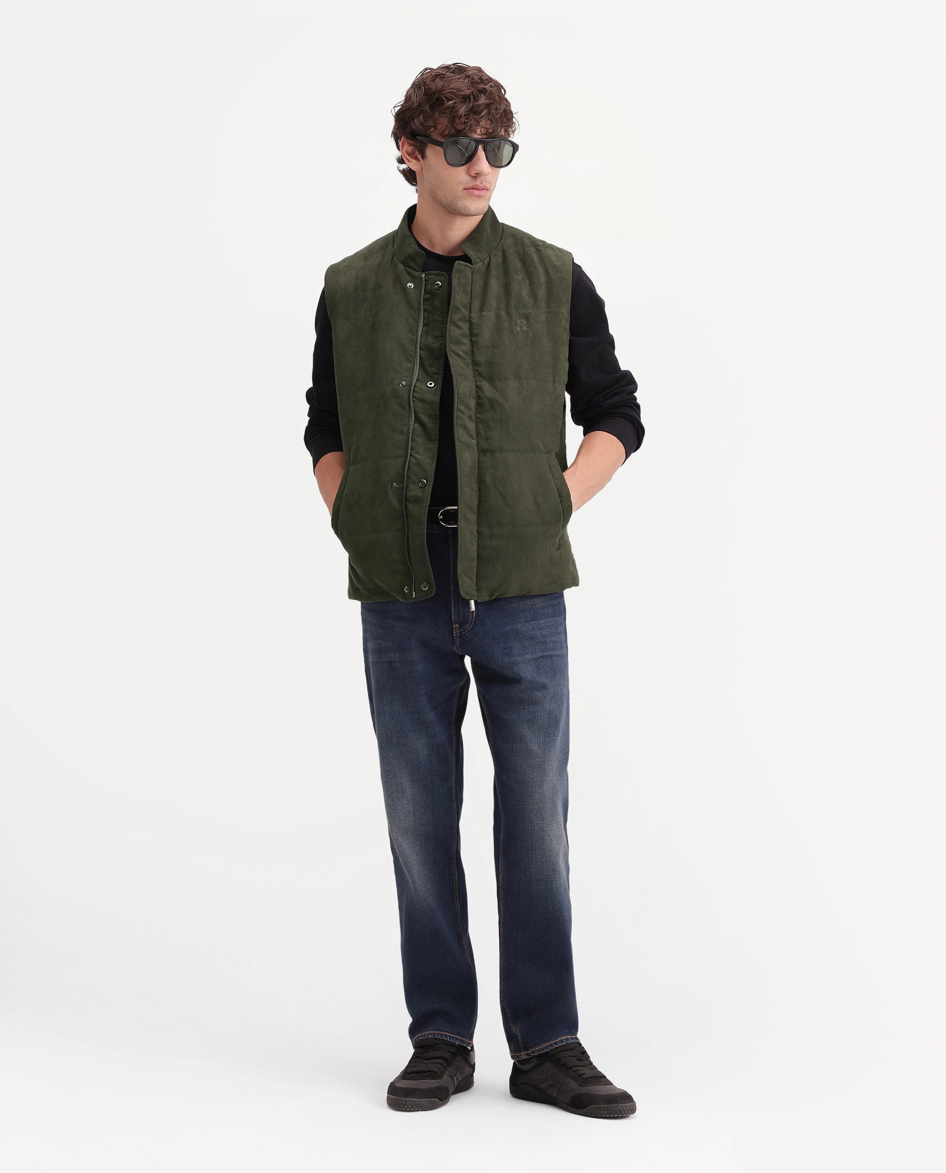 Rare Rabbit Men's Raldos-26 Olive Polyester High Neck Regular Plain Jacket