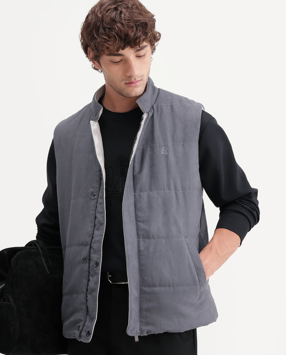 Rare Rabbit Men's Raldos-26 Dark Grey Polyester High Neck Regular Plain Jacket