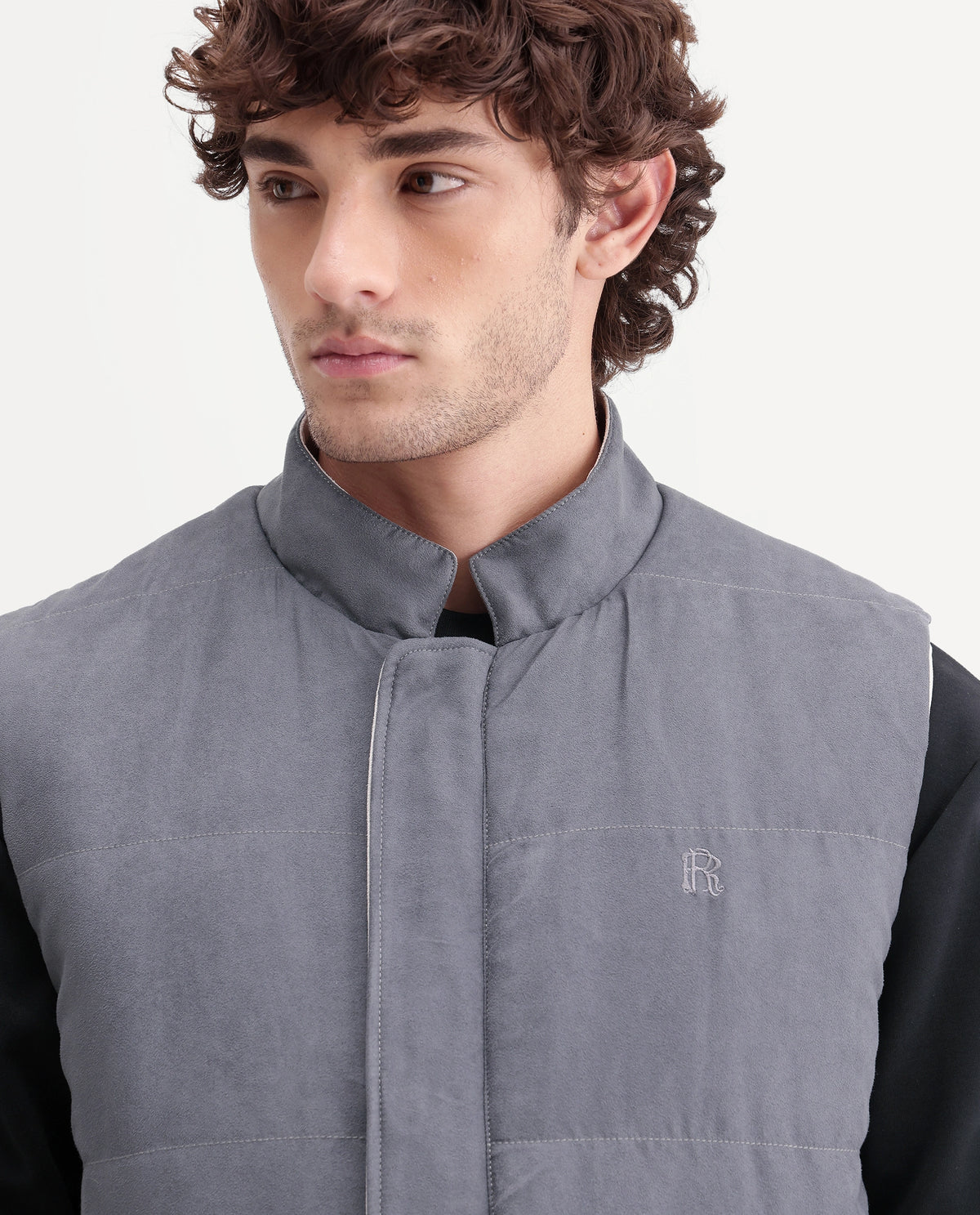 Rare Rabbit Men's Raldos-26 Dark Grey Polyester High Neck Regular Plain Jacket
