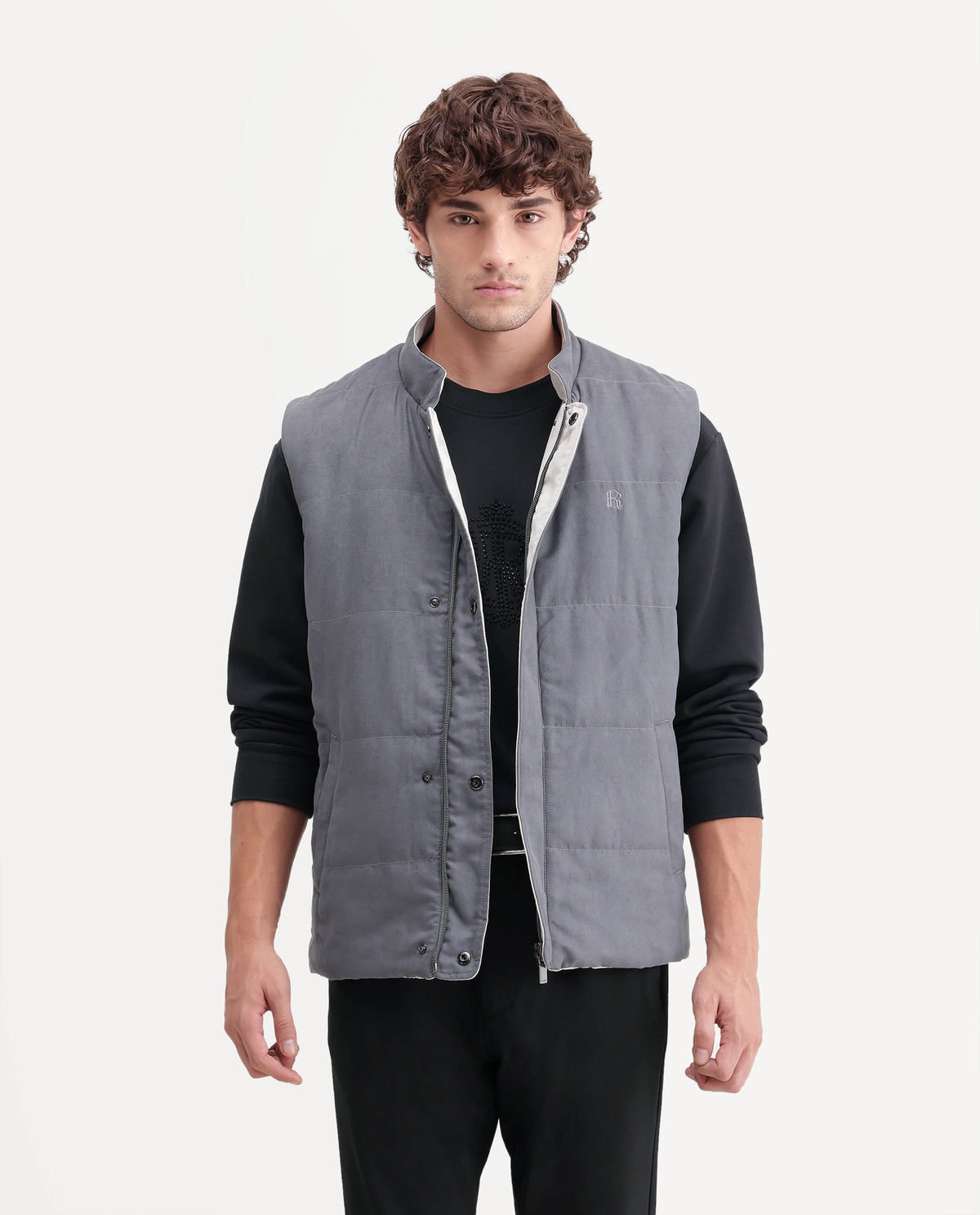 Rare Rabbit Men's Raldos-26 Dark Grey Polyester High Neck Regular Plain Jacket