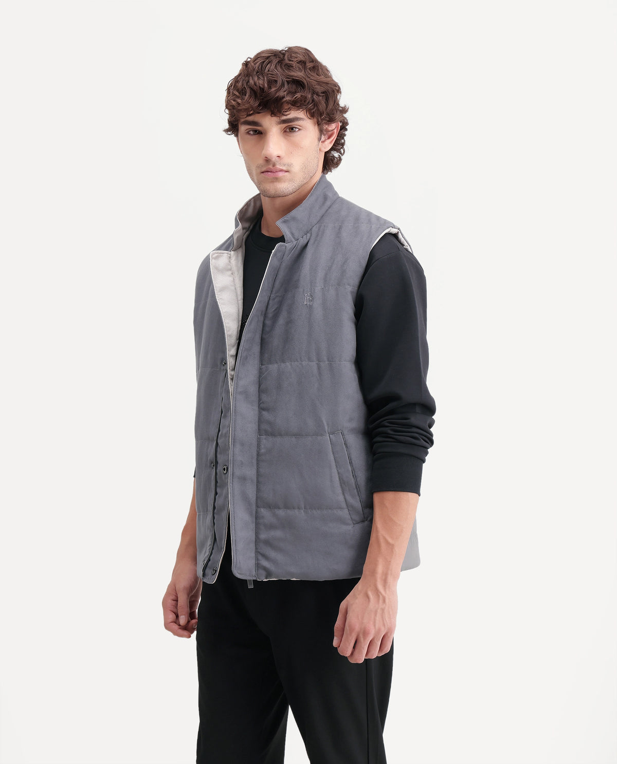 Rare Rabbit Men's Raldos-26 Dark Grey Polyester High Neck Regular Plain Jacket