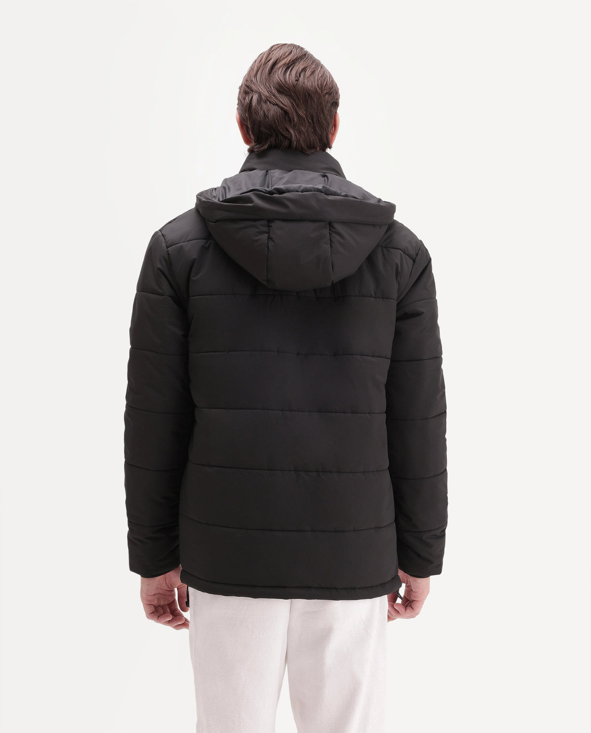 Rare Rabbit Men's Quilto Black Polyester Hooded Regular Plain Jacket