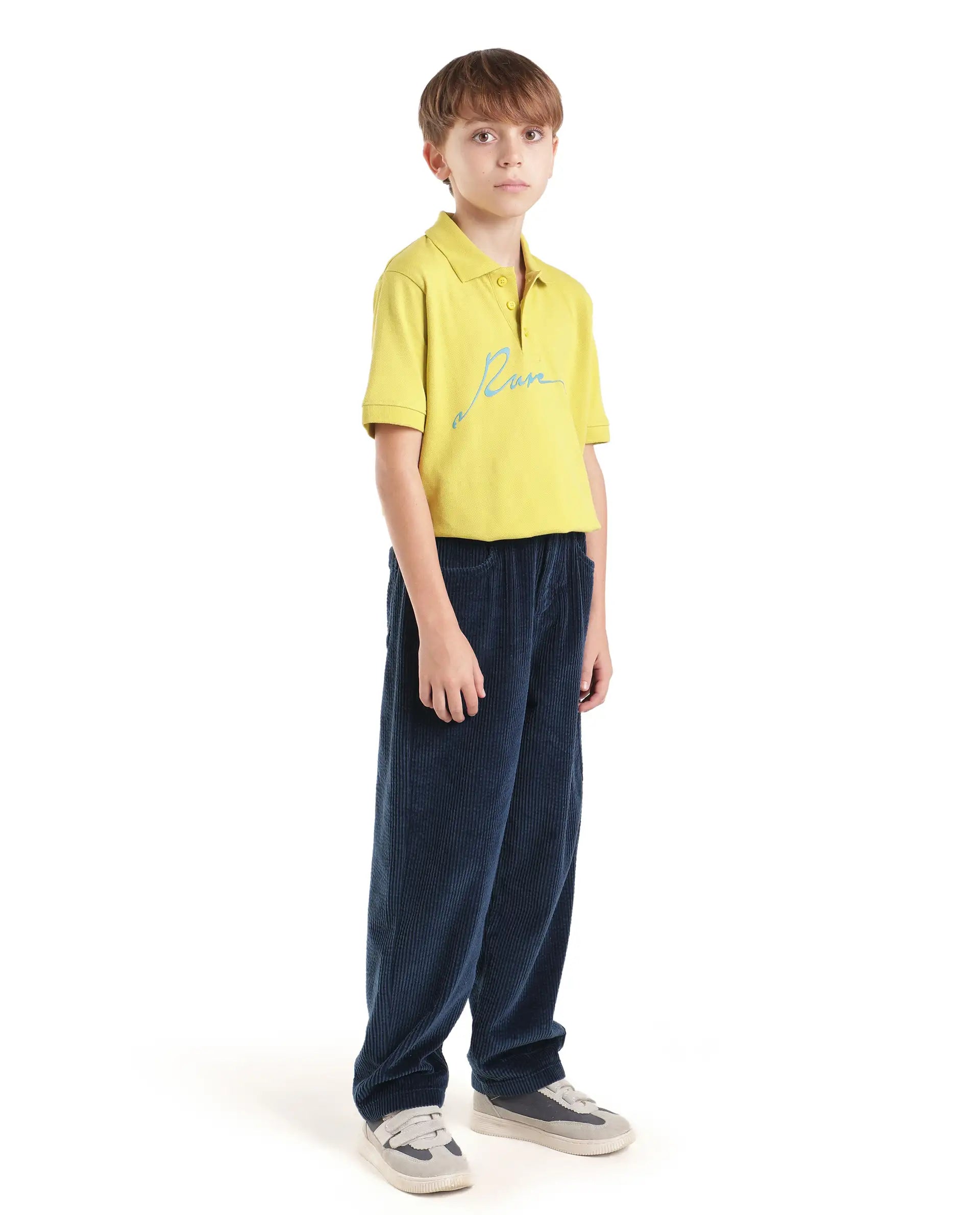 Rare Ones Kids Caro-T Navy Cotton Fabric Button And Zip Closure Regular Fit Plain Trouser