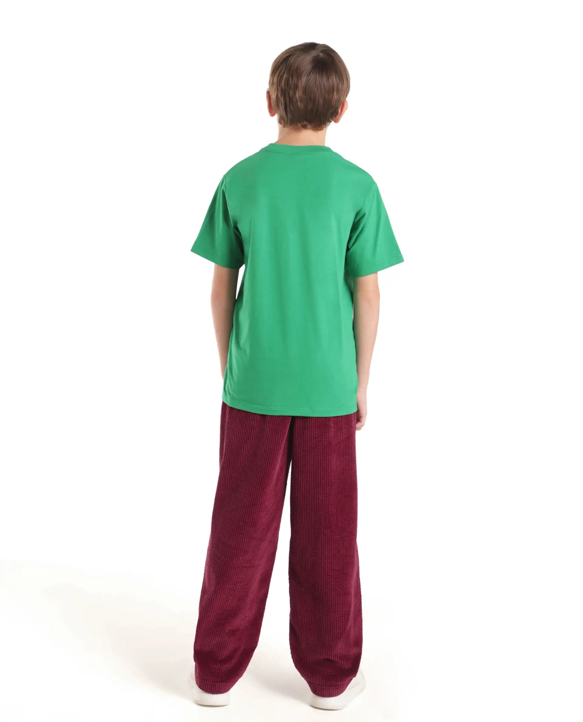 Rare Ones Kids Caro-T Dark Red Cotton Fabric Button And Zip Closure Regular Fit Plain Trouser