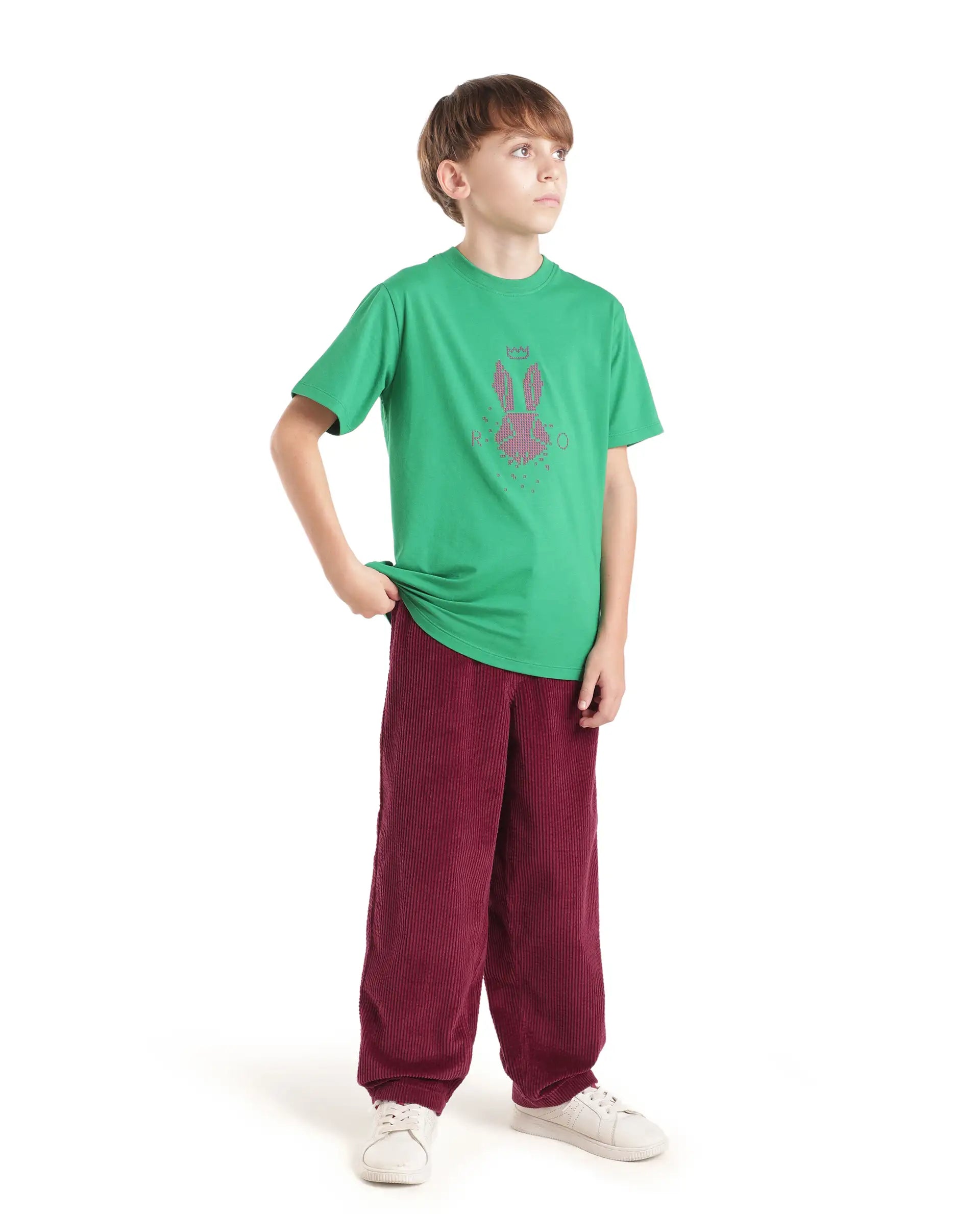 Rare Ones Kids Caro-T Dark Red Cotton Fabric Button And Zip Closure Regular Fit Plain Trouser