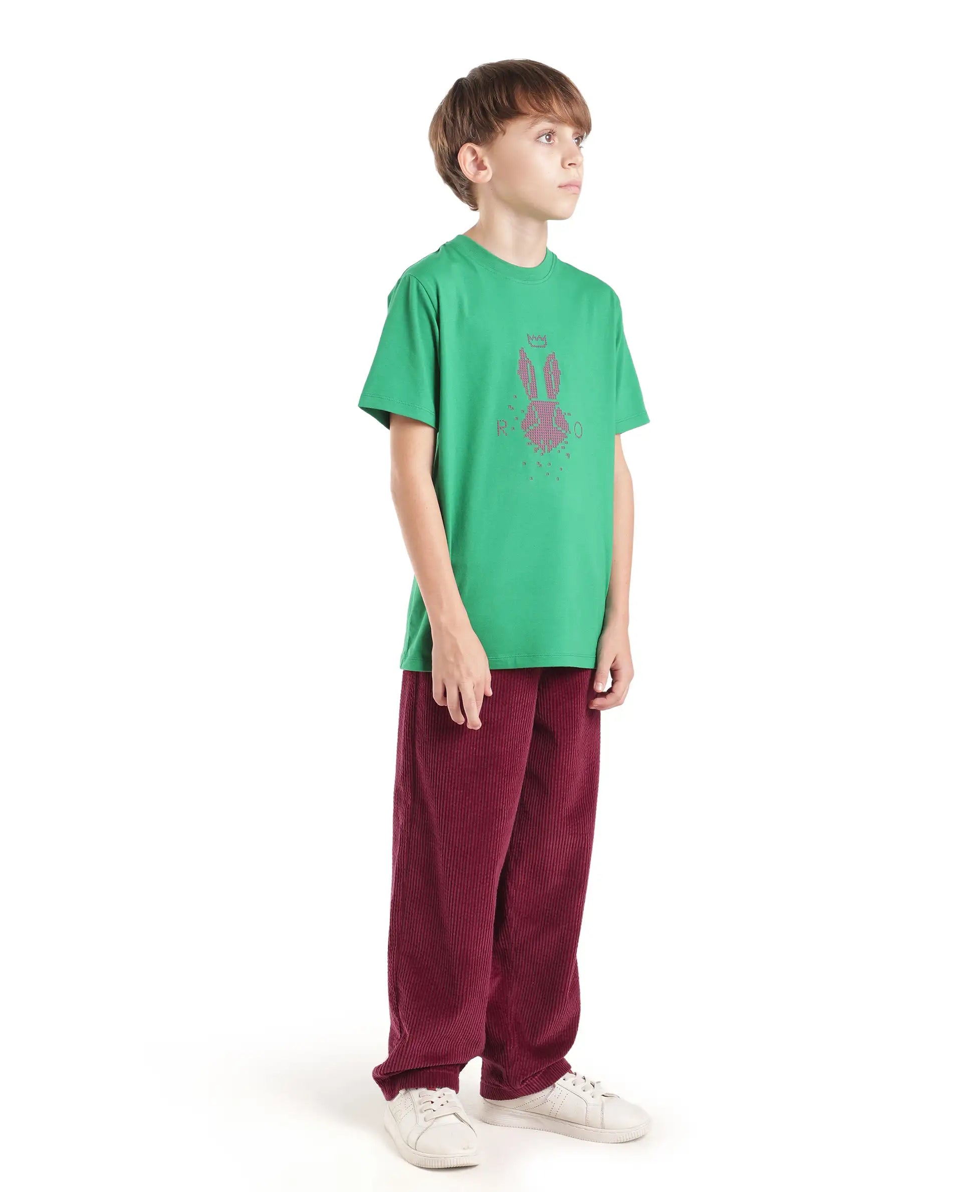 Rare Ones Kids Caro-T Dark Red Cotton Fabric Button And Zip Closure Regular Fit Plain Trouser