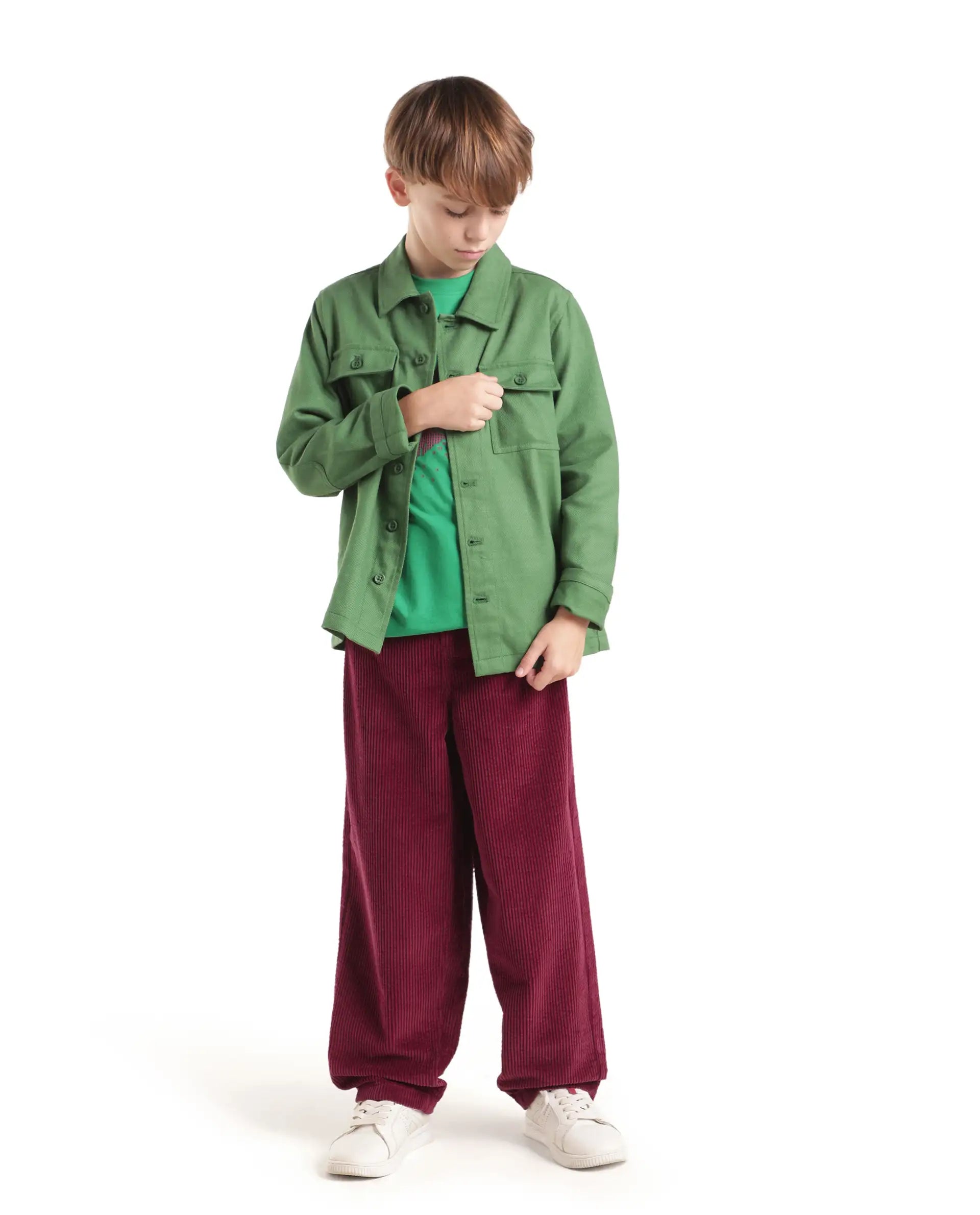 Rare Ones Kids Caro-T Dark Red Cotton Fabric Button And Zip Closure Regular Fit Plain Trouser