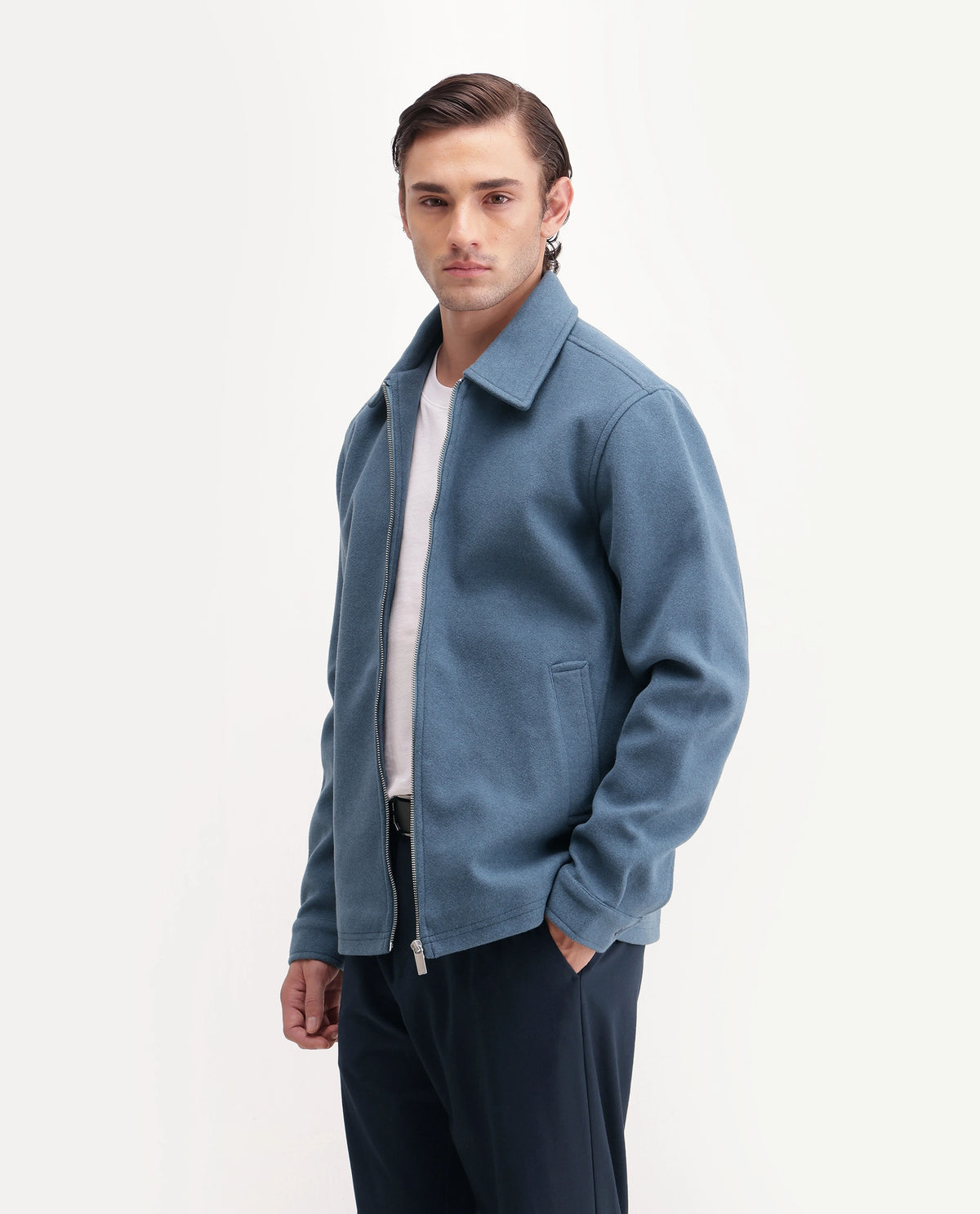Rare Rabbit Men's Tweeder-26 Teal Polyester Spread Collar Regular Plain Jacket