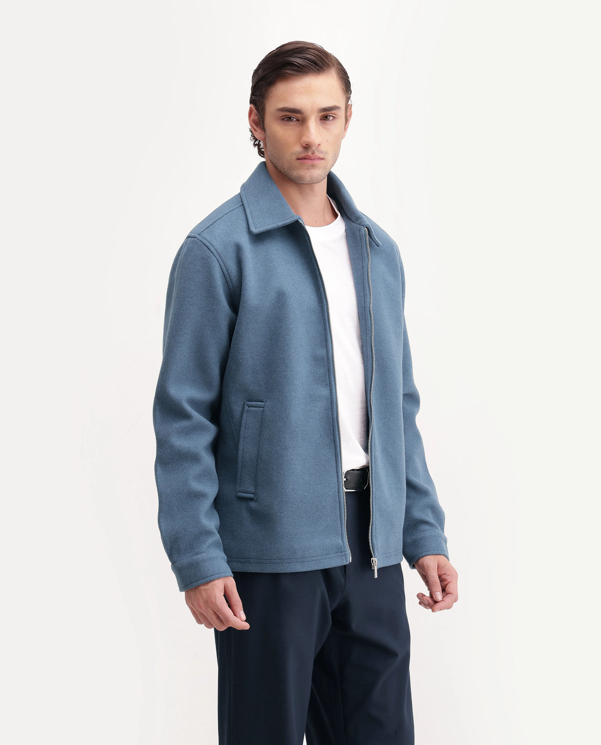Rare Rabbit Men's Tweeder-26 Teal Polyester Spread Collar Regular Plain Jacket