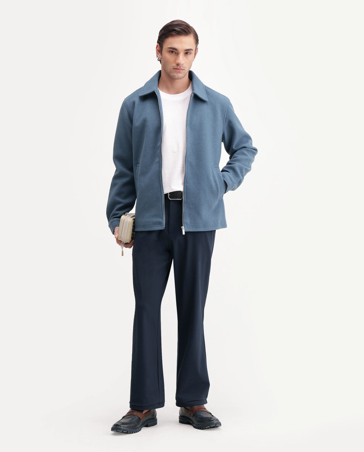 Rare Rabbit Men's Tweeder-26 Teal Polyester Spread Collar Regular Plain Jacket