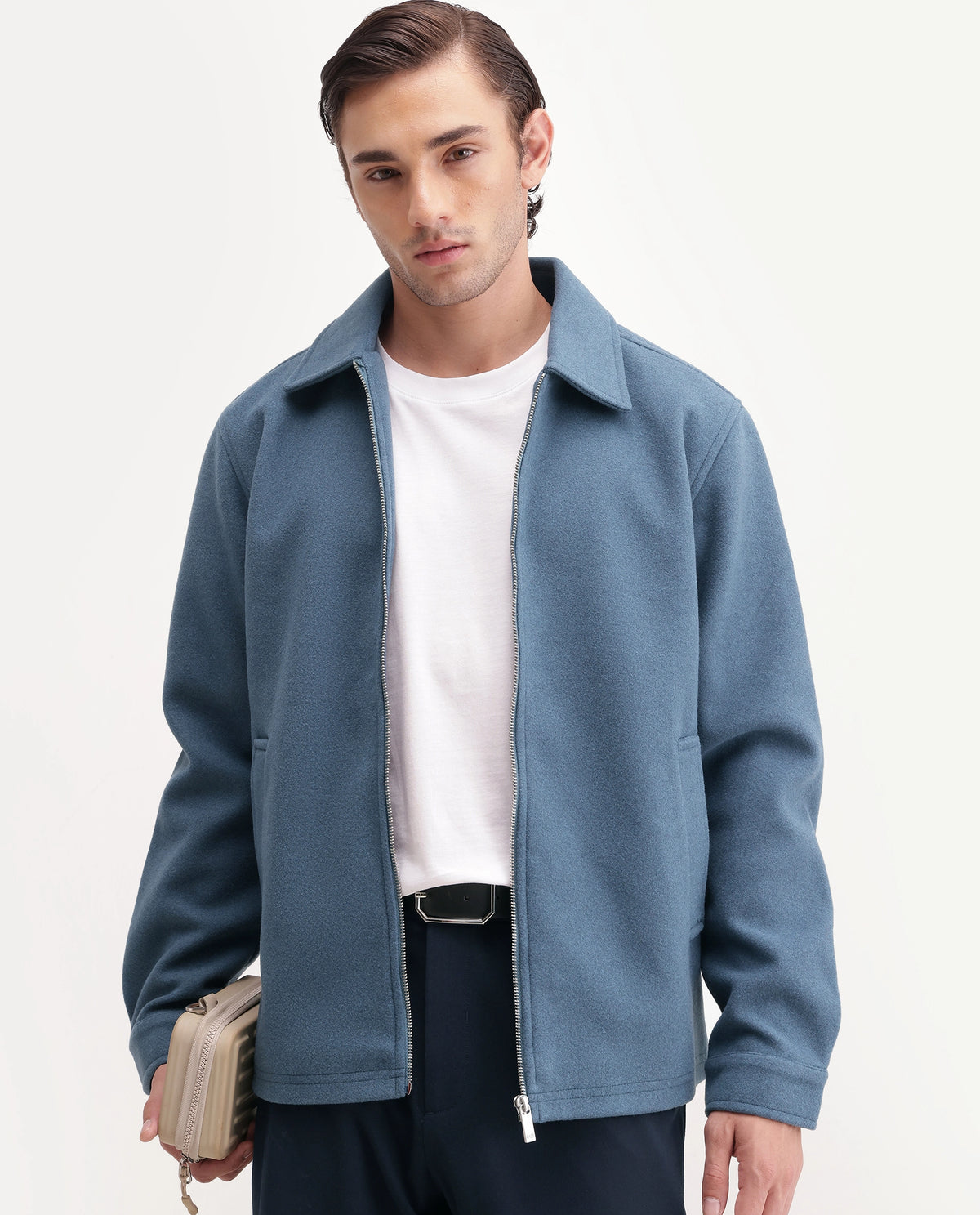 Rare Rabbit Men's Tweeder-26 Teal Polyester Spread Collar Regular Plain Jacket