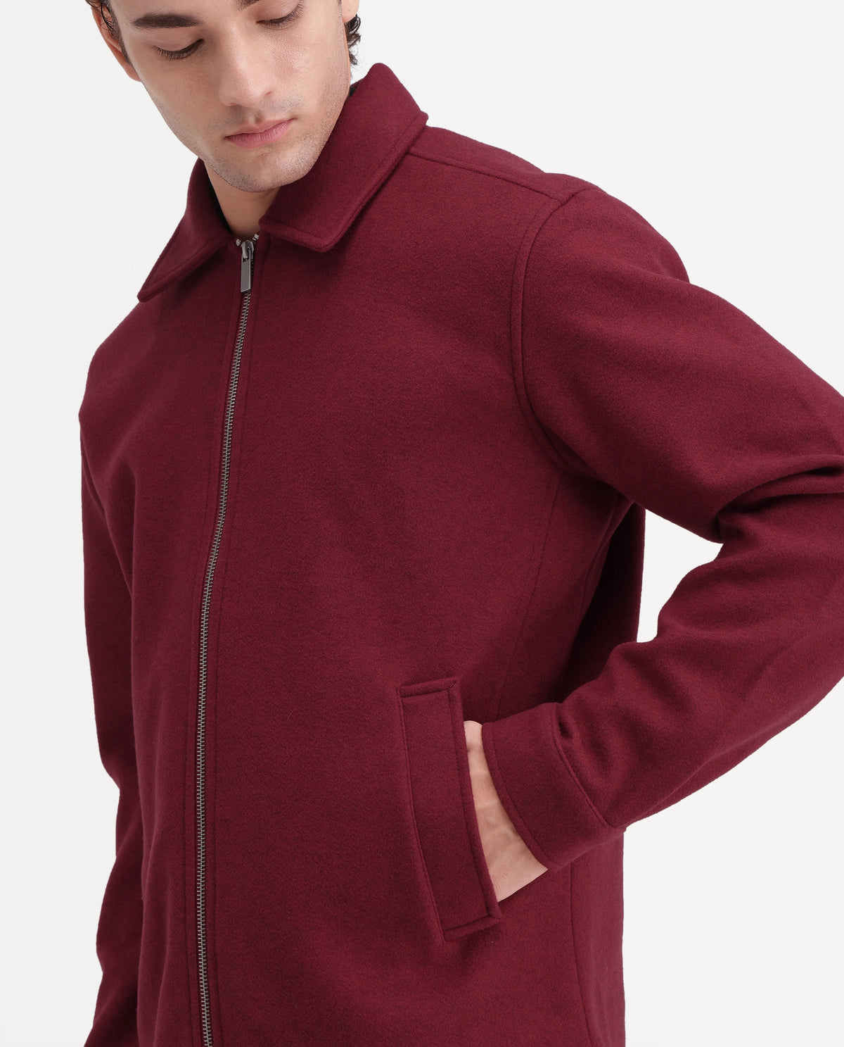Rare Rabbit Men's Tweeder-26 Red Polyester Spread Collar Regular Plain Jacket