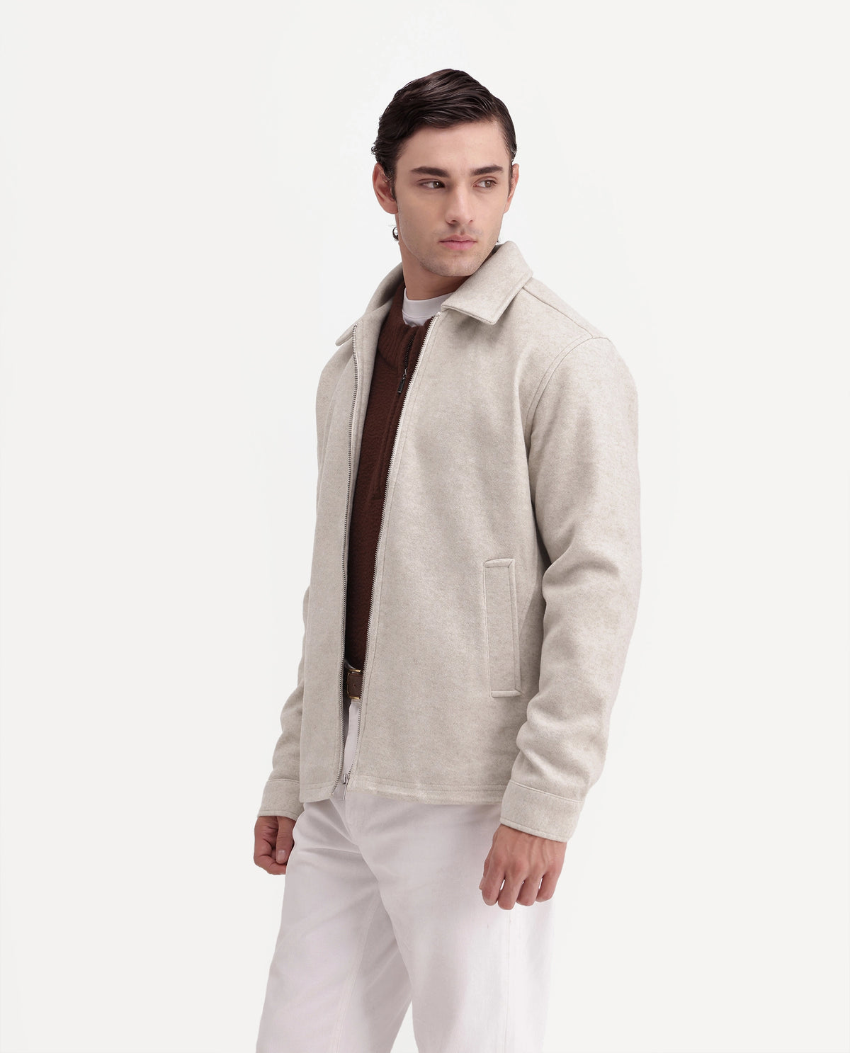 Rare Rabbit Men's Tweeder-26 Off White Polyester Spread Collar Regular Plain Jacket