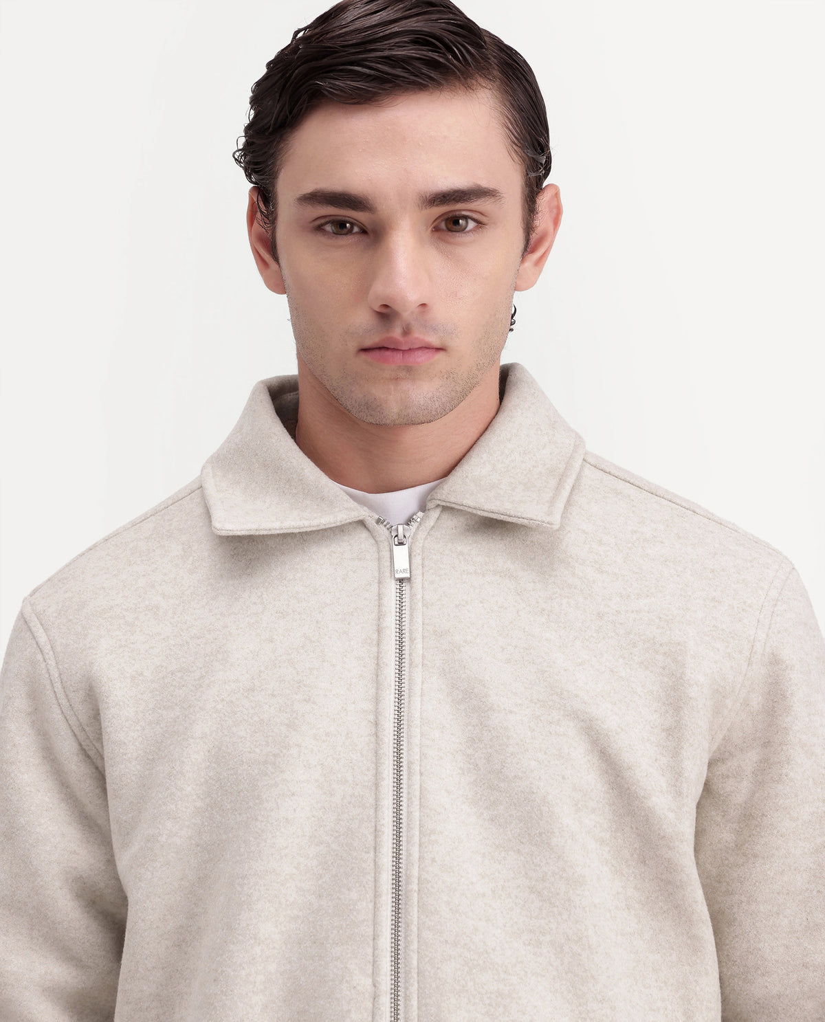Rare Rabbit Men's Tweeder-26 Off White Polyester Spread Collar Regular Plain Jacket