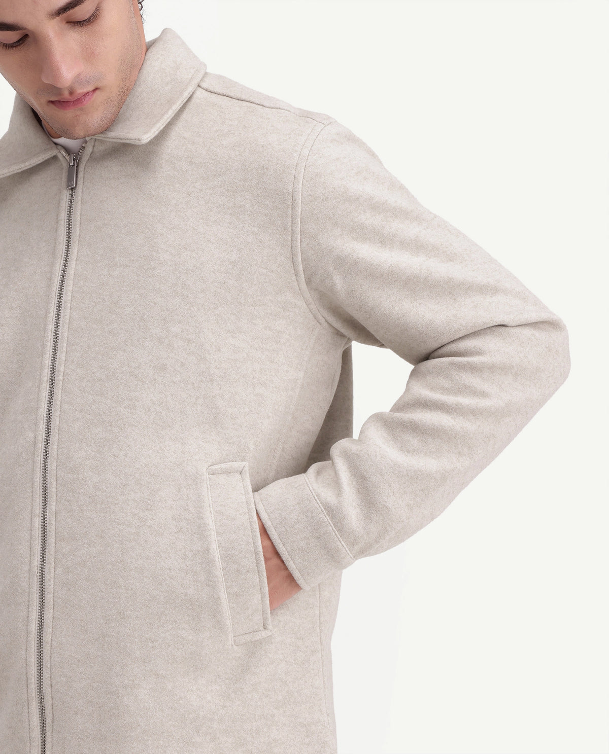 Rare Rabbit Men's Tweeder-26 Off White Polyester Spread Collar Regular Plain Jacket