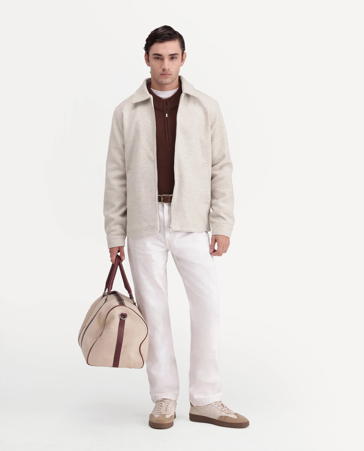Rare Rabbit Men's Tweeder-26 Off White Polyester Spread Collar Regular Plain Jacket