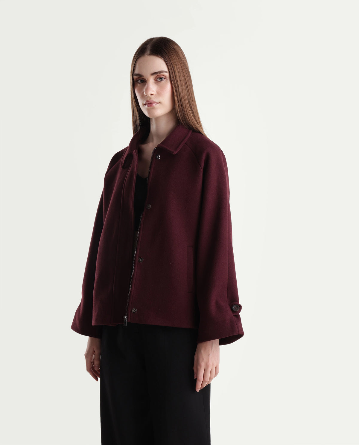 Rareism Women's Nicosaw26 Dark Maroon Polyester Spread Collar Zipper Relaxed Plain Jacket - image 5