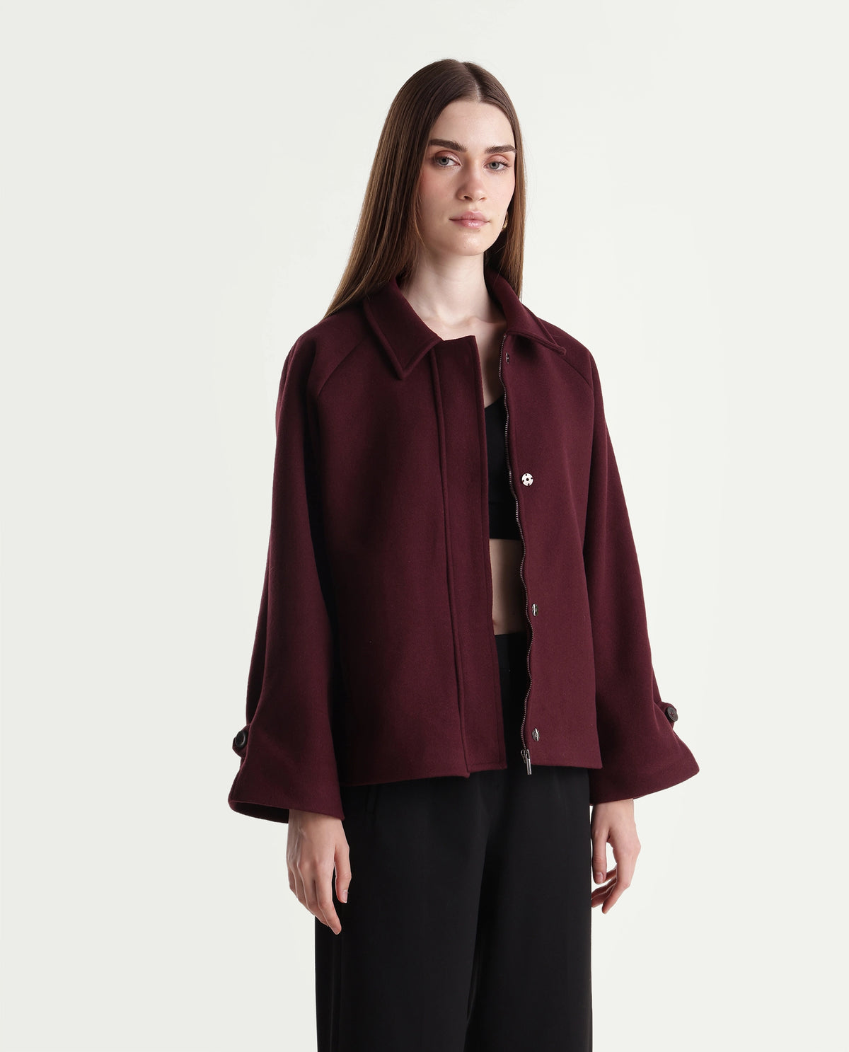 Rareism Women's Nicosaw26 Dark Maroon Polyester Spread Collar Zipper Relaxed Plain Jacket - image 4