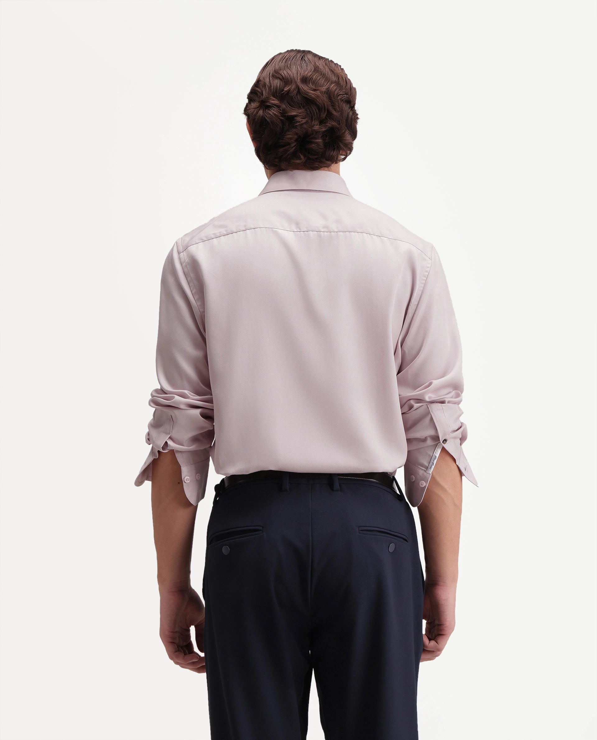 Rare Rabbit Men's Dream-26 Dusky Peach Tencel Spread Collar Regular Plain Shirt