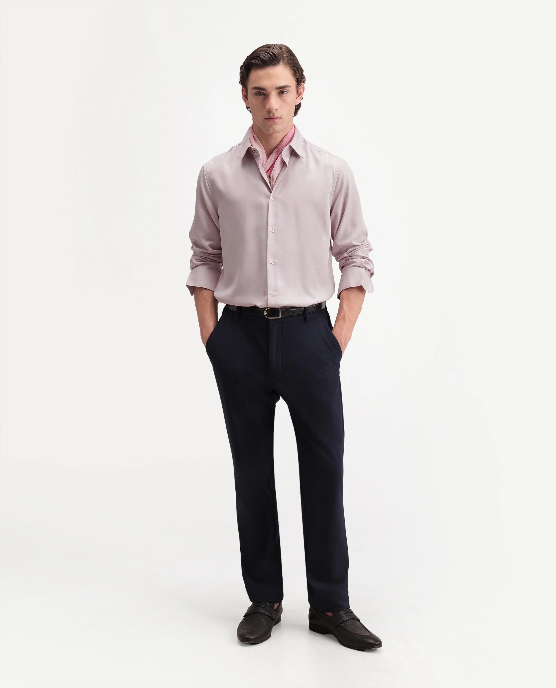 Rare Rabbit Men's Dream-26 Dusky Peach Tencel Spread Collar Regular Plain Shirt