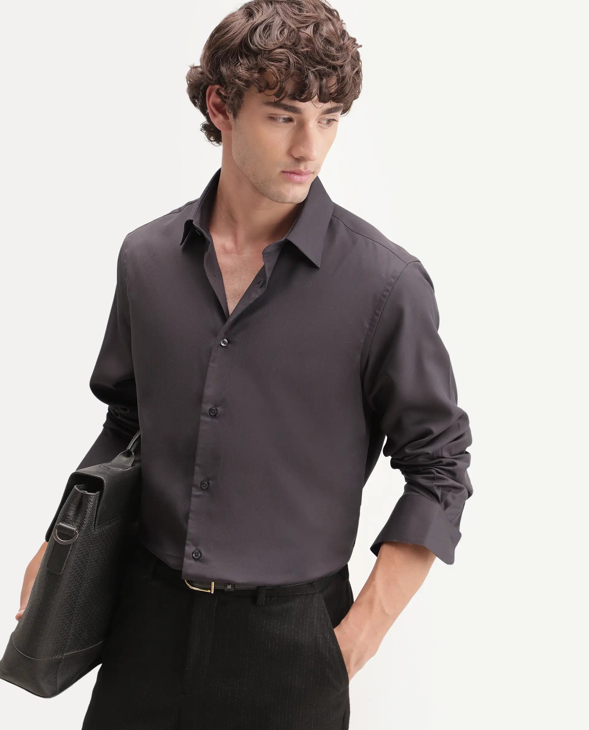 Rare Rabbit Men's Dream-26 Dusky Fawn Tencel Spread Collar Regular Plain Shirt