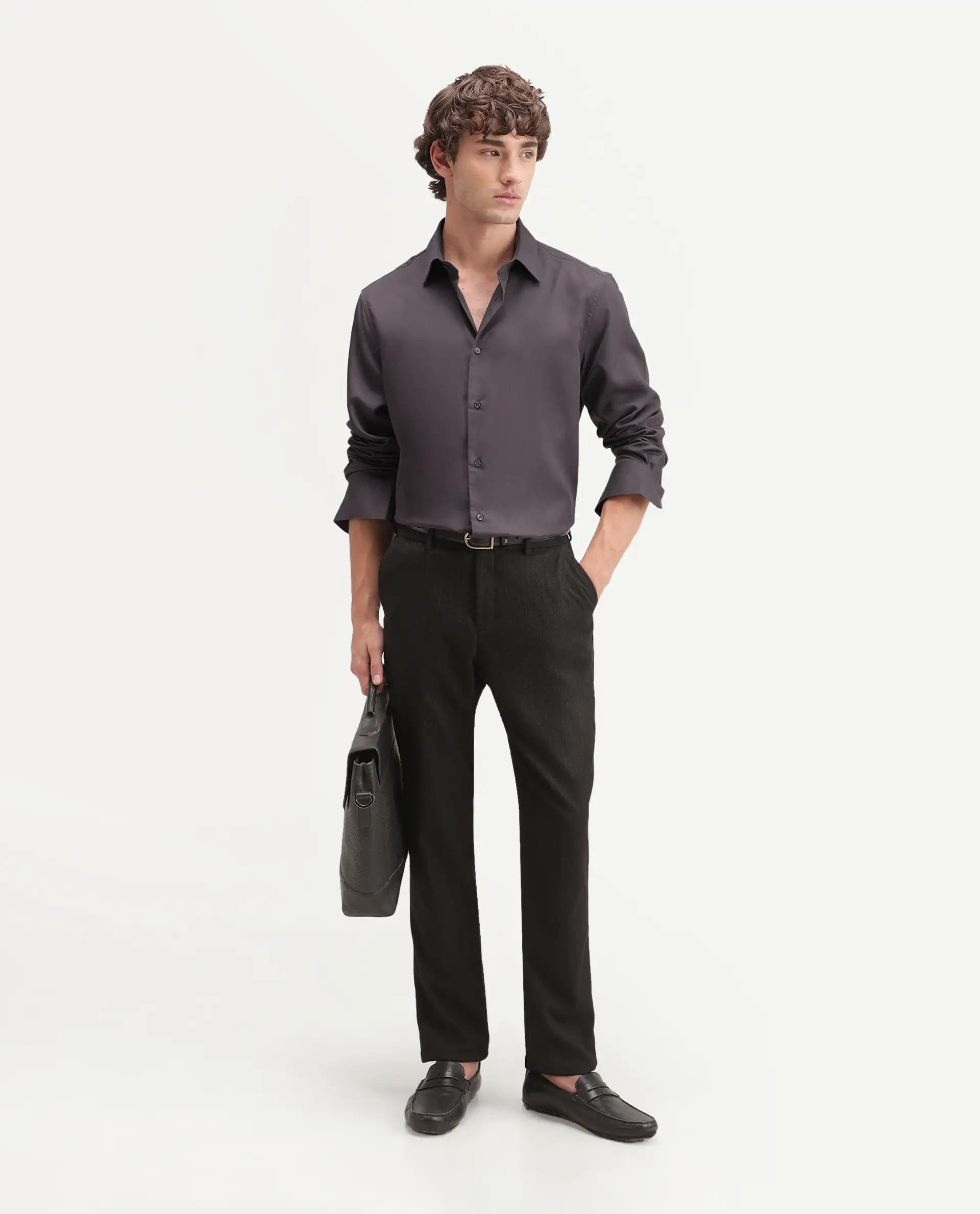 Rare Rabbit Men's Dream-26 Dusky Fawn Tencel Spread Collar Regular Plain Shirt