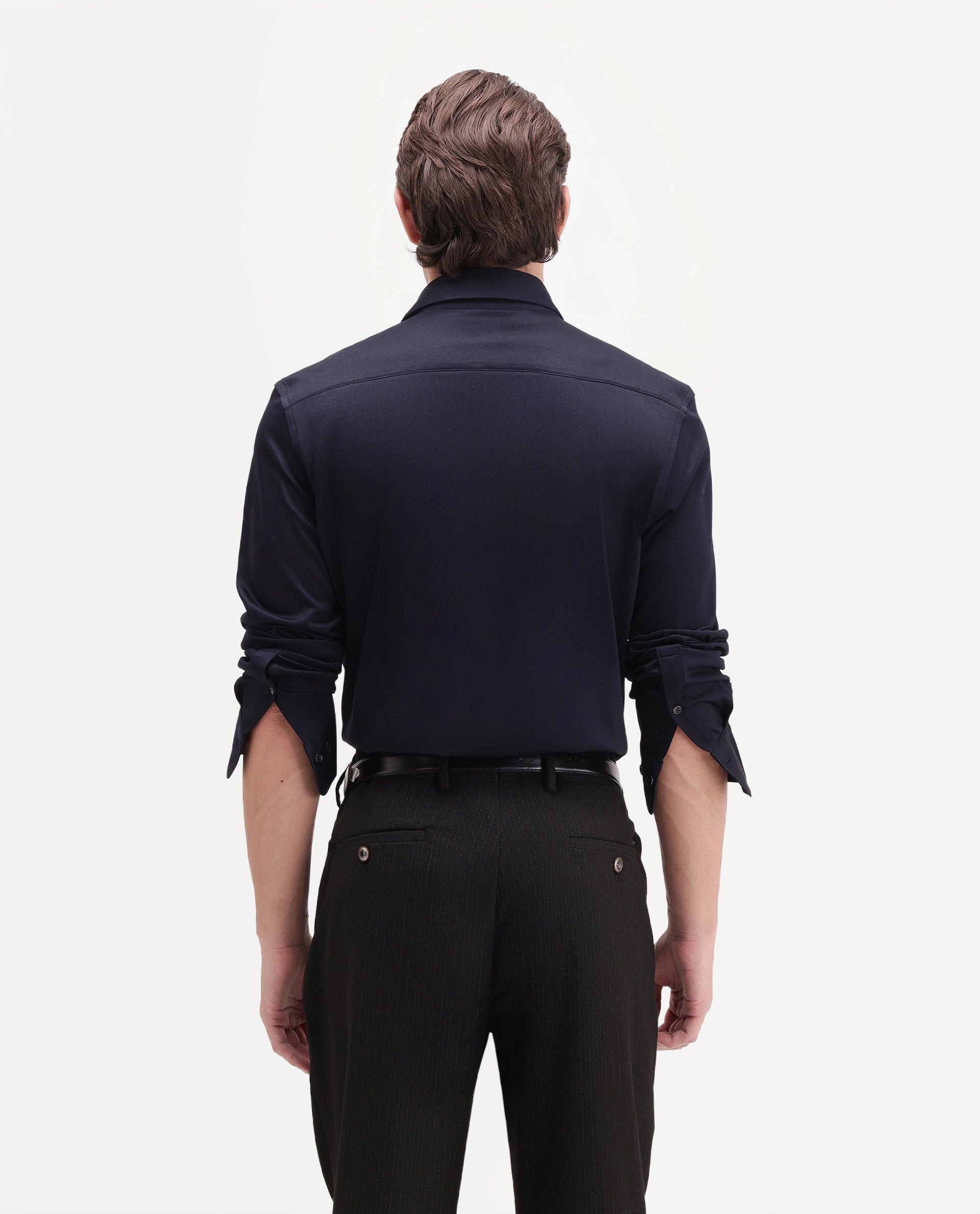 Rare Rabbit Men's Bogi-26 Navy Cotton Blend Spread Collar Regular Plain Shirt