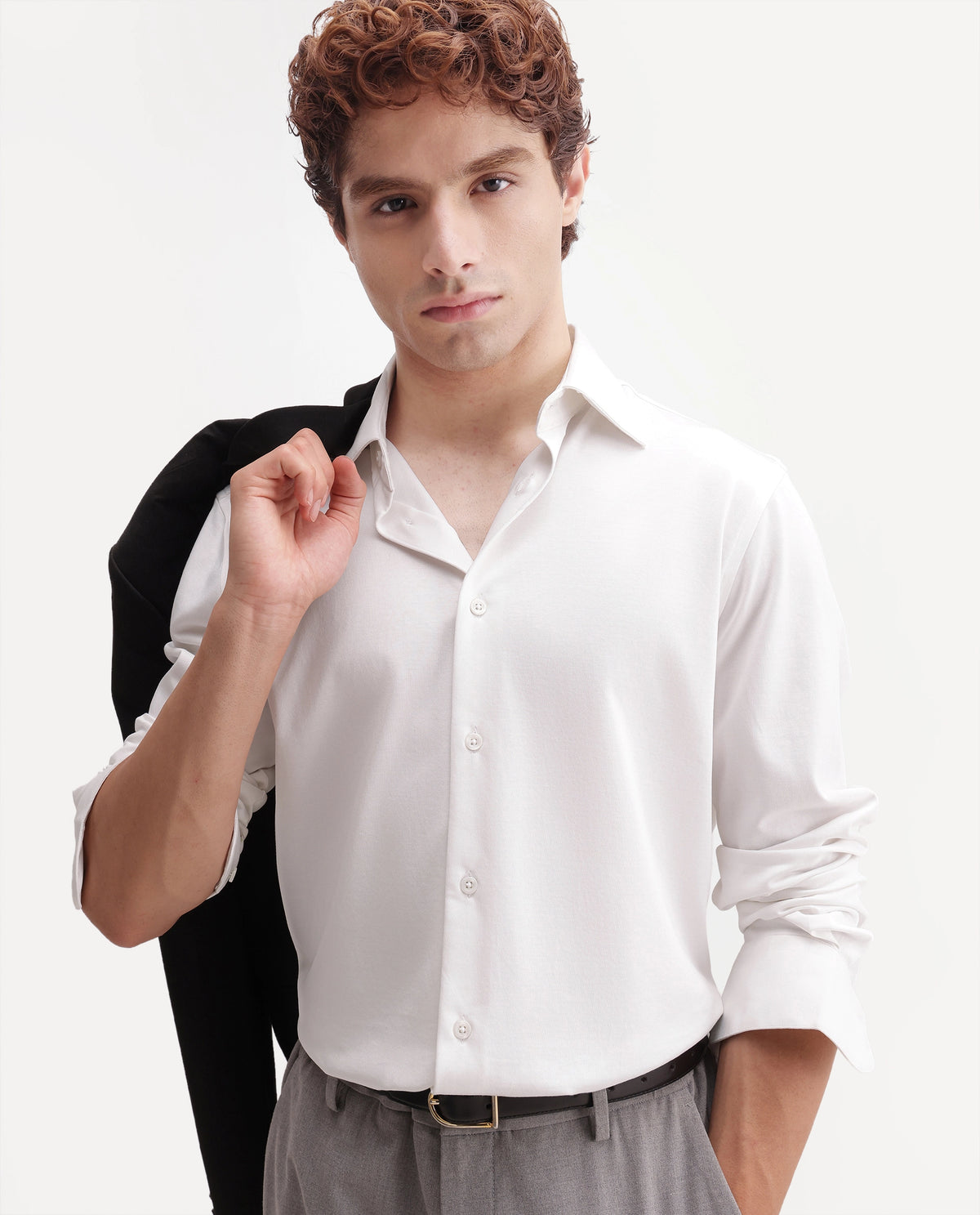 Rare Rabbit Men's Bogi-26 White Cotton Blend Spread Collar Regular Plain Shirt