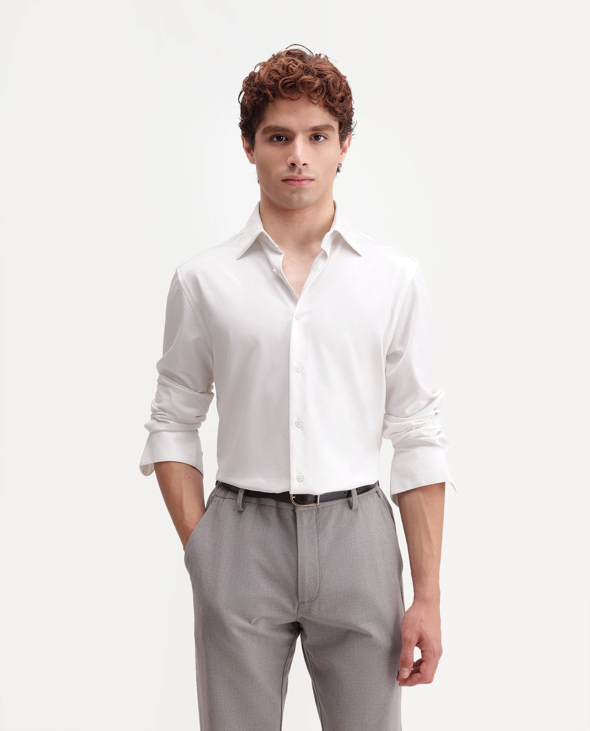 Rare Rabbit Men's Bogi-26 White Cotton Blend Spread Collar Regular Plain Shirt