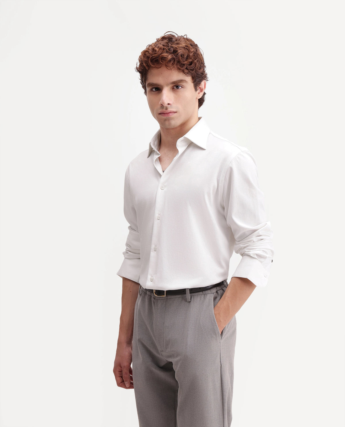 Rare Rabbit Men's Bogi-26 White Cotton Blend Spread Collar Regular Plain Shirt