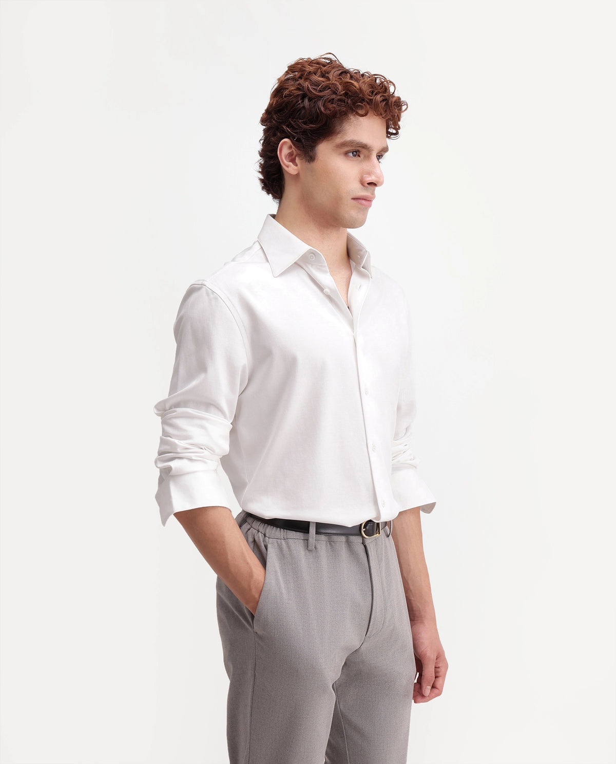 Rare Rabbit Men's Bogi-26 White Cotton Blend Spread Collar Regular Plain Shirt