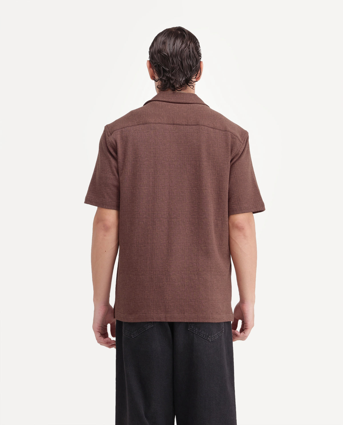 Rare Rabbit Men's Kelos-Aw26 Brown Cotton Blend Cuban Collar Regular Plain Shirt