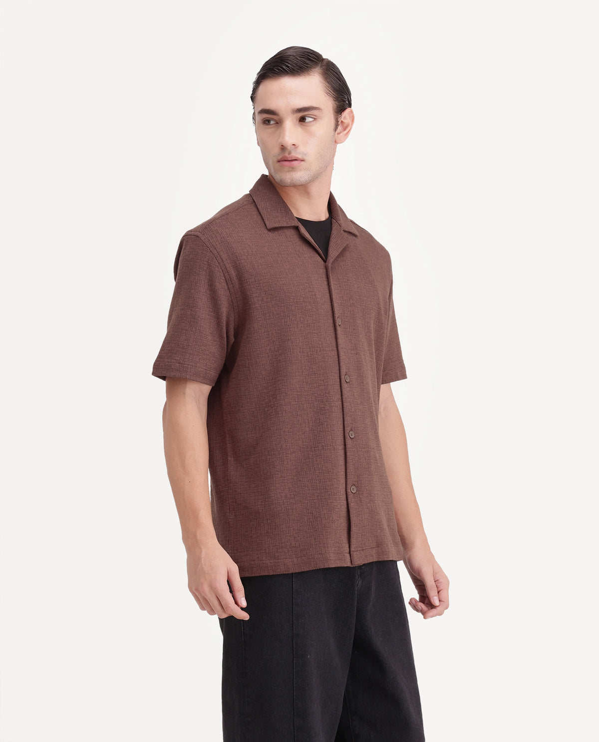 Rare Rabbit Men's Kelos-Aw26 Brown Cotton Blend Cuban Collar Regular Plain Shirt