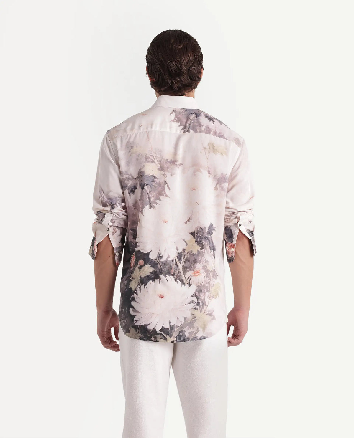 Rare Rabbit Men's Doms Light Beige Viscose Spread Collar Regular Floral Print Shirt