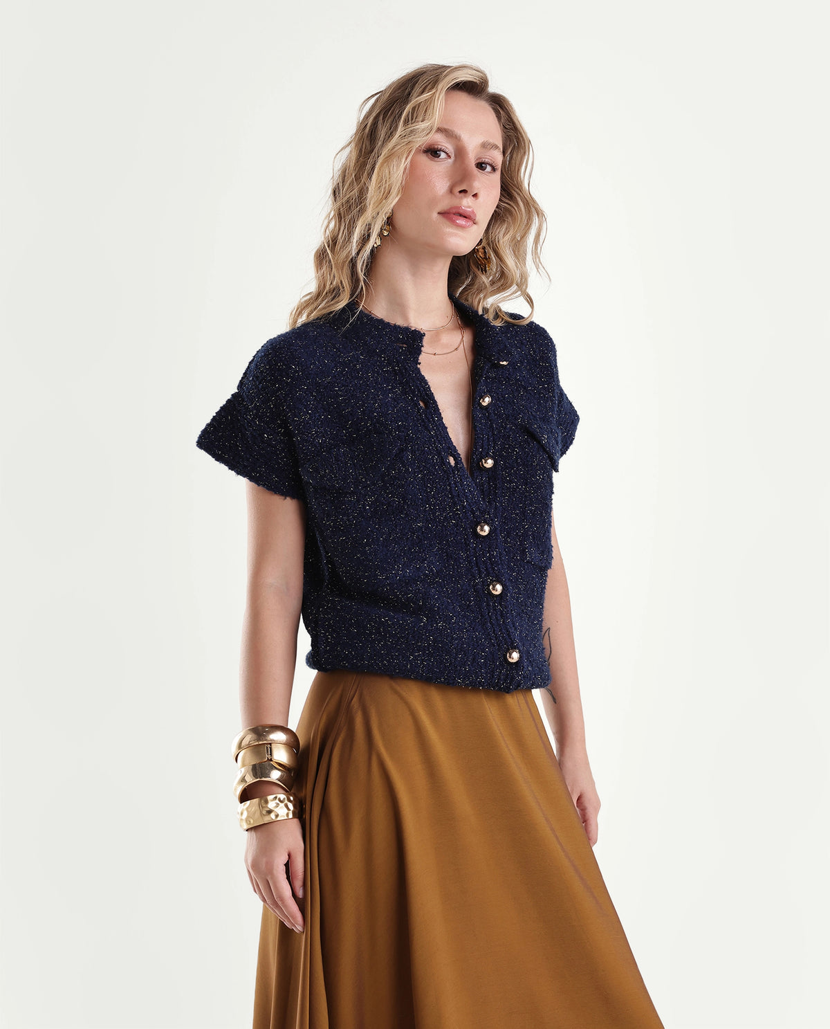Rareism Women's Lure Dark Navy Acrylic Blend Crew Neck Relaxed Cardigan - image 4