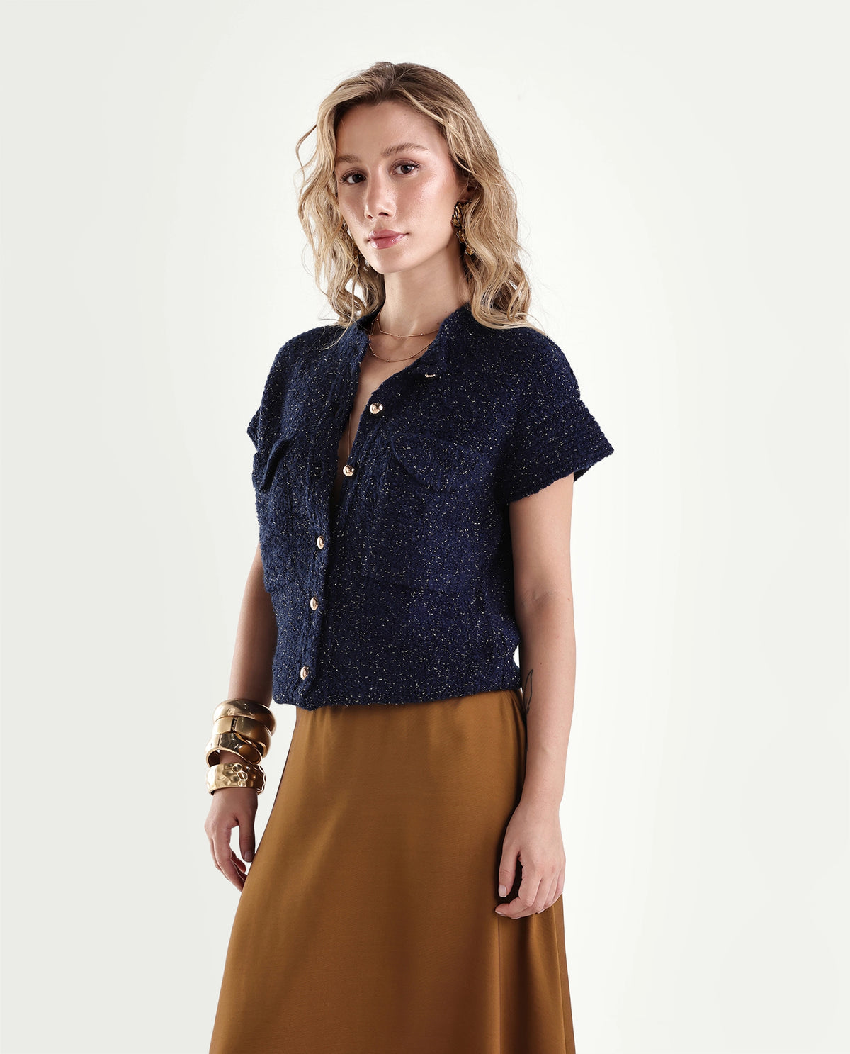Rareism Women's Lure Dark Navy Acrylic Blend Crew Neck Relaxed Cardigan - image 5