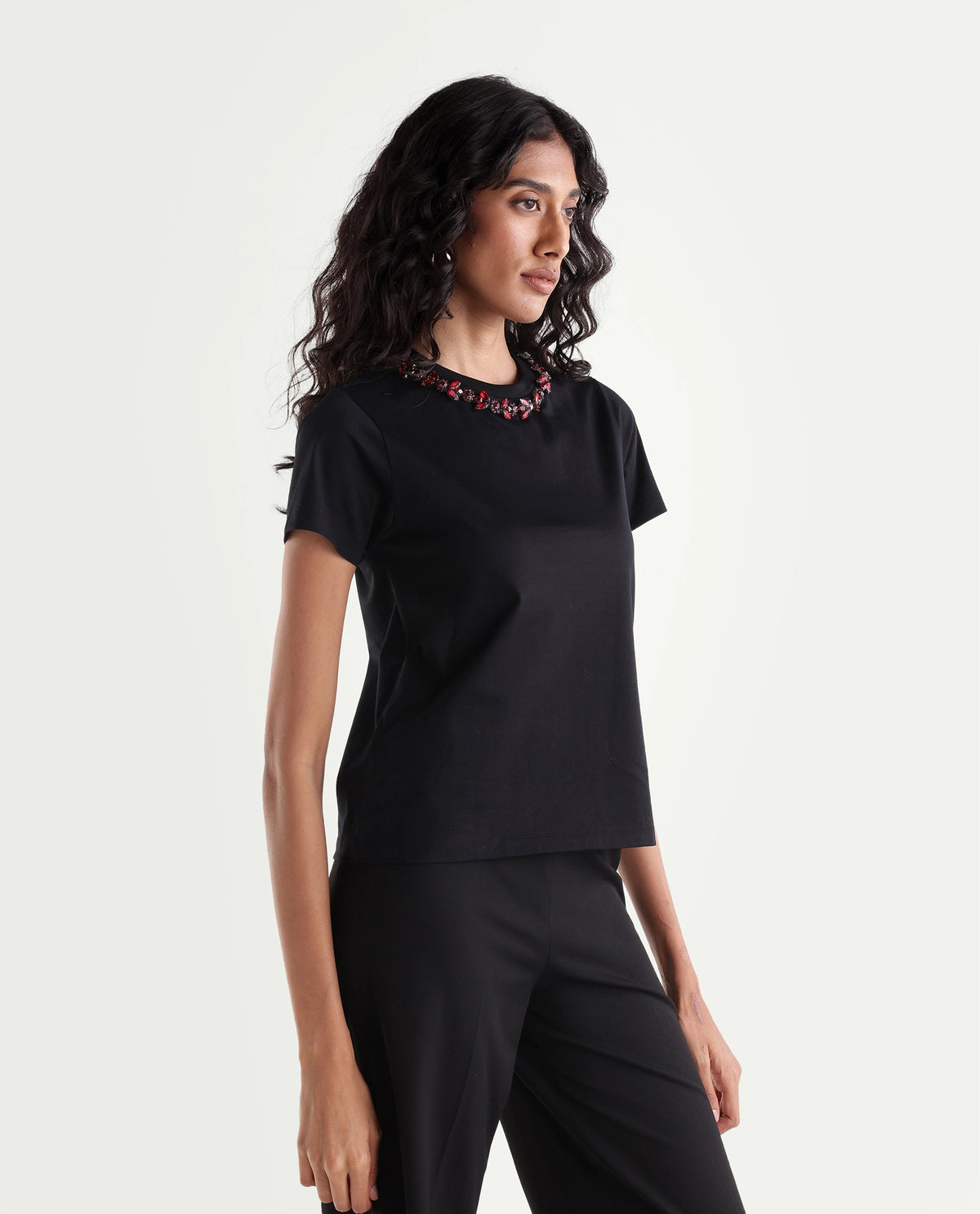 Rareism Women's Pemon Black Cotton Pull-On Regular Fit T-Shirt - image 4
