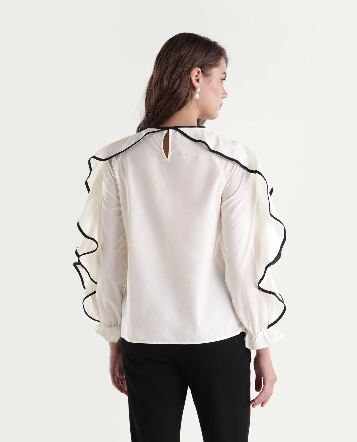Rareism Women's Janparah White Cotton Blend Crew Neck Regular Plain Top