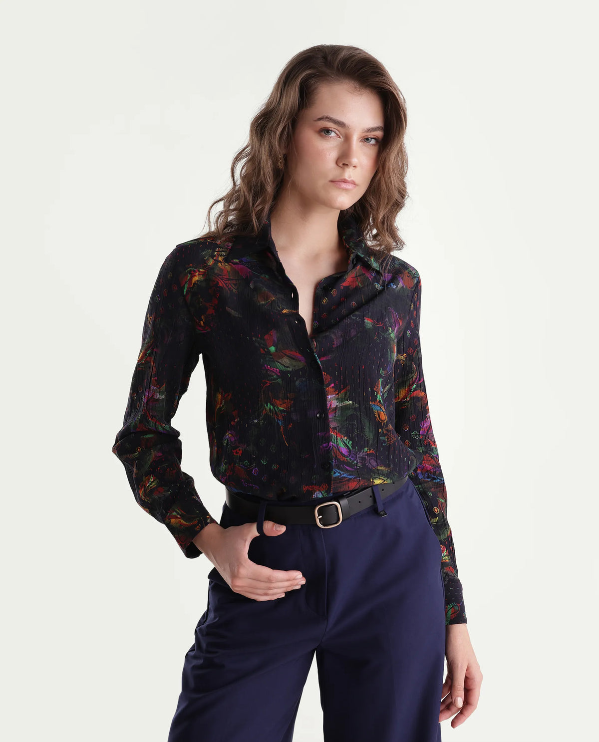 Rareism Women's Mausi Multi Viscose Spread Collar Regular Ornamental Print Shirt