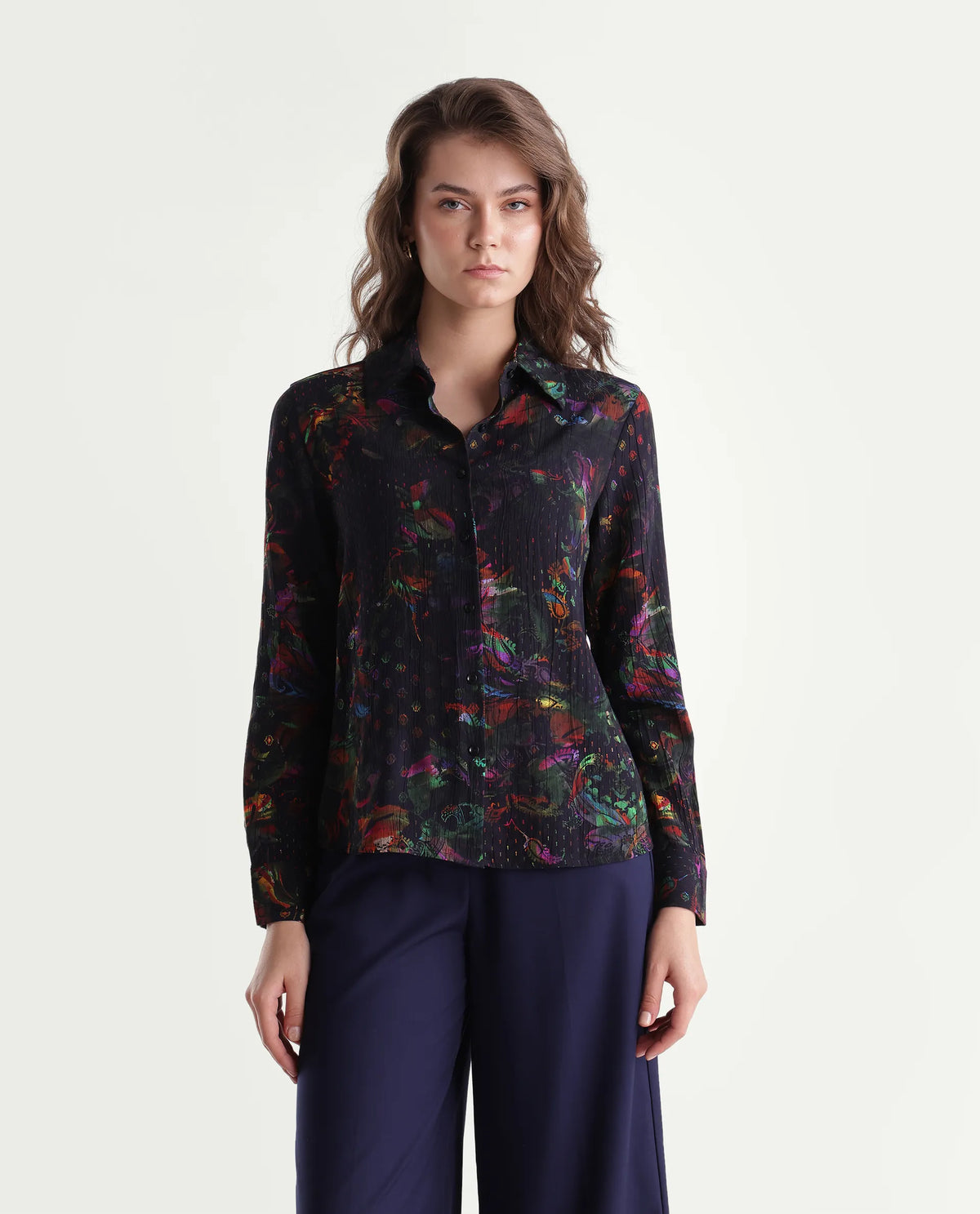 Rareism Women's Mausi Multi Viscose Spread Collar Regular Ornamental Print Shirt