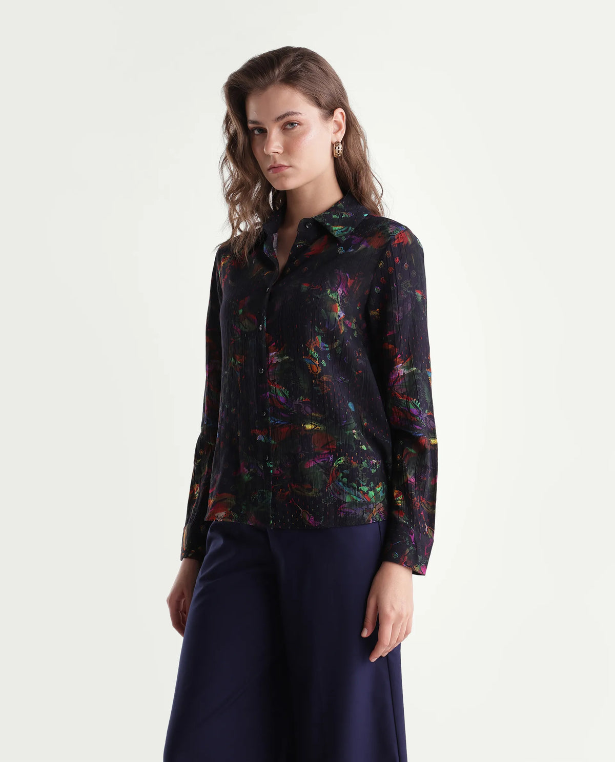 Rareism Women's Mausi Multi Viscose Spread Collar Regular Ornamental Print Shirt