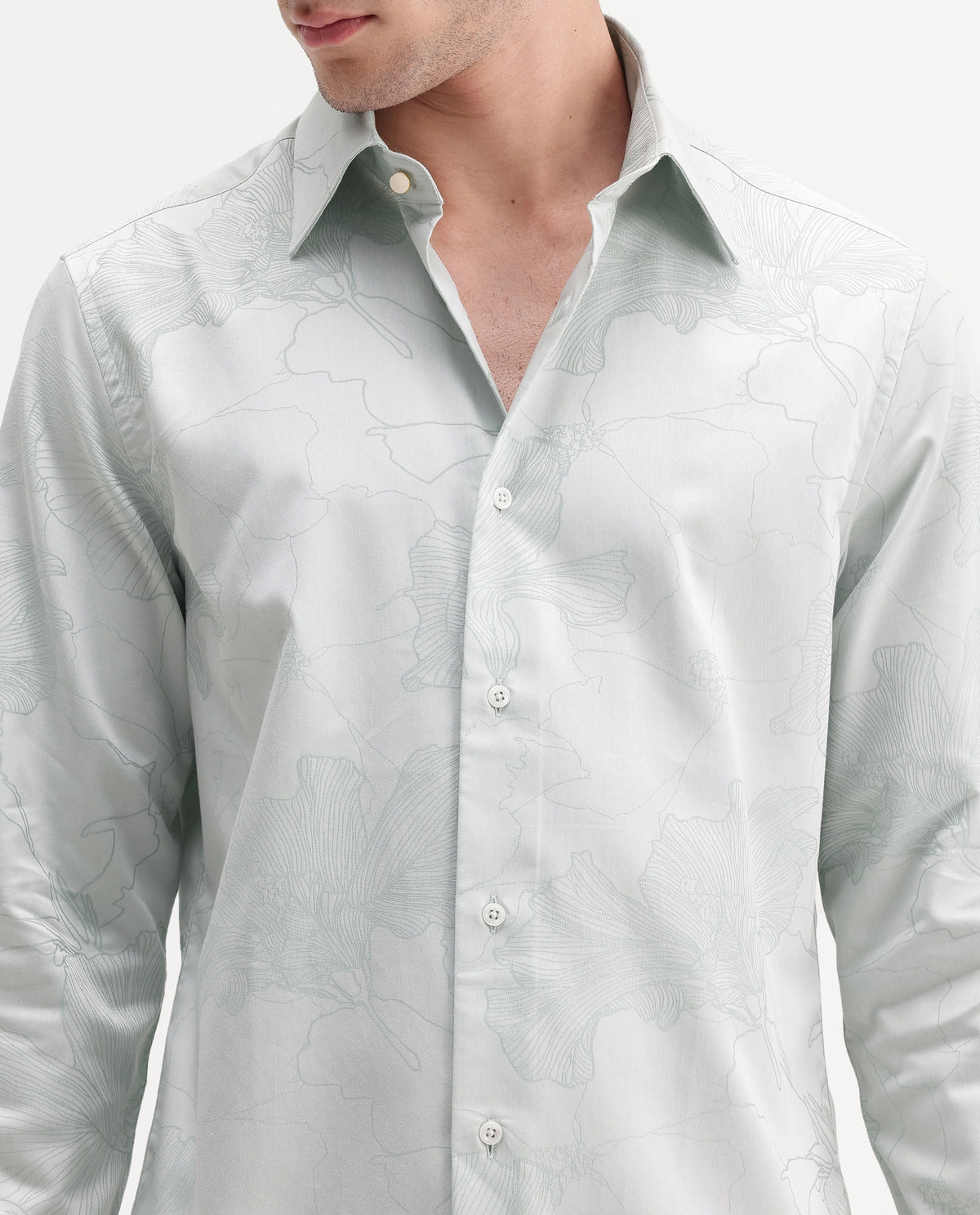 Rare Rabbit Men's Rott Light Green Cotton Spread Collar Regular Jacquard Shirt