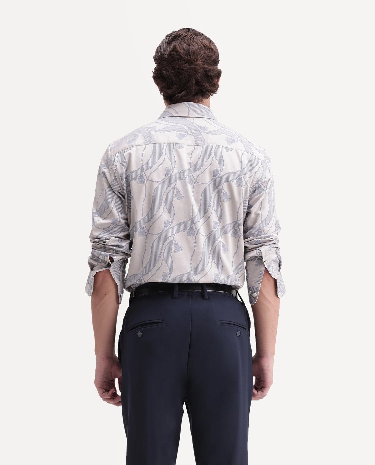 Rare Rabbit Men's Zeal Light Grey Cotton Spread Collar Regular Jacquard Shirt