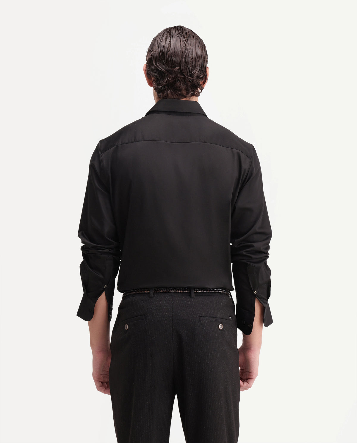 Rare Rabbit Men's Radi Black Cotton Blend Spread Collar Regular Embroidered Shirt