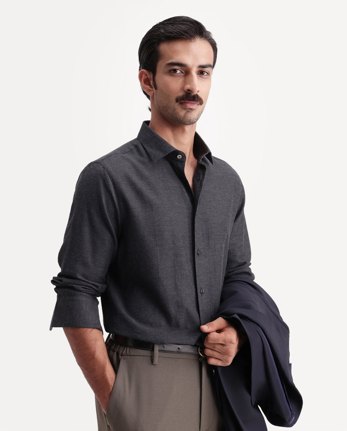 Rare Rabbit Men's Spar Black Cotton Blend Spread Collar Regular Fit Plain Shirt - image 1