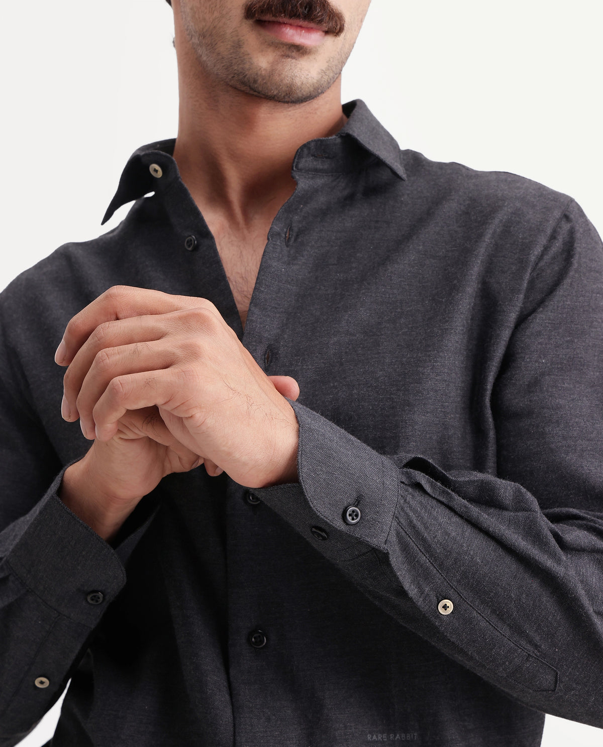 Rare Rabbit Men's Spar Black Cotton Blend Spread Collar Regular Fit Plain Shirt - image 3