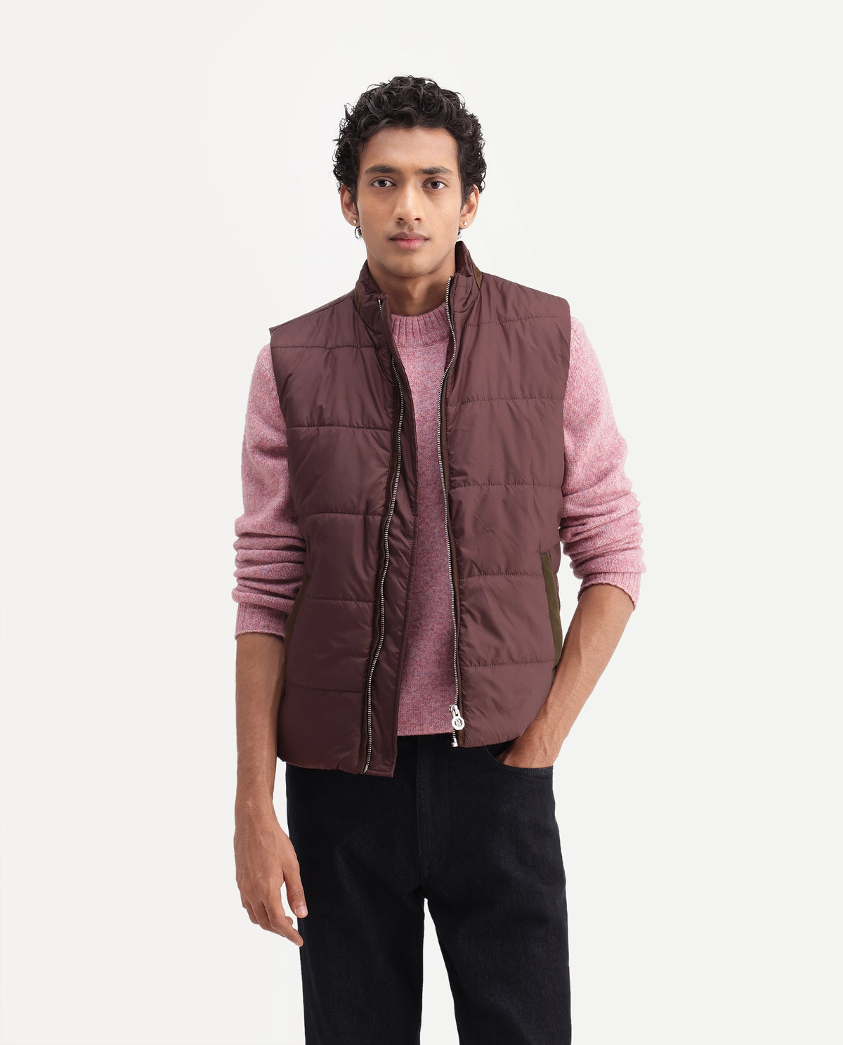 Rare Rabbit Men's Ravo Maroon Cotton High Neck Regular Plain Jacket