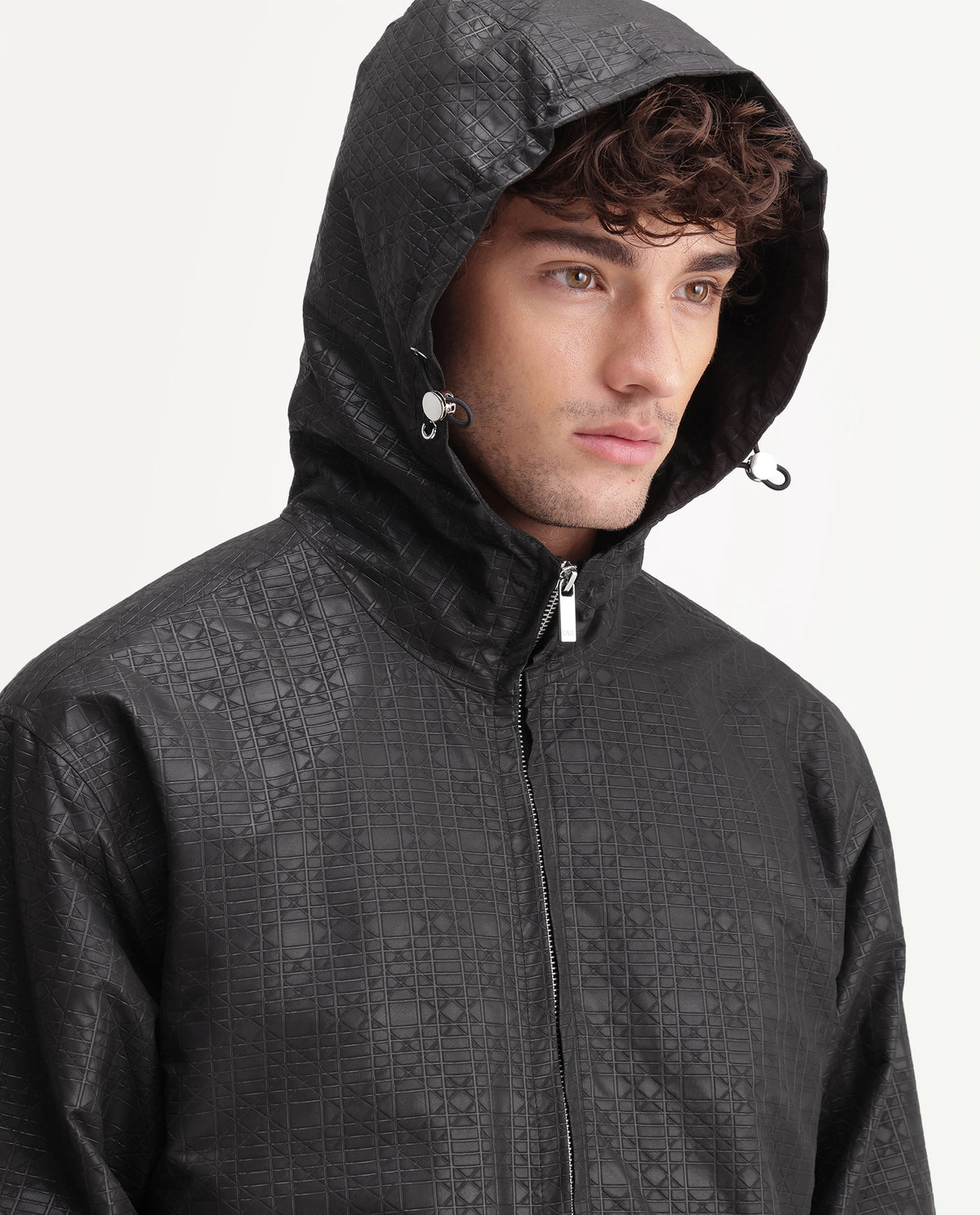 Rare Rabbit Men's Watson Black Polyester Hooded Regular Textured Jacket