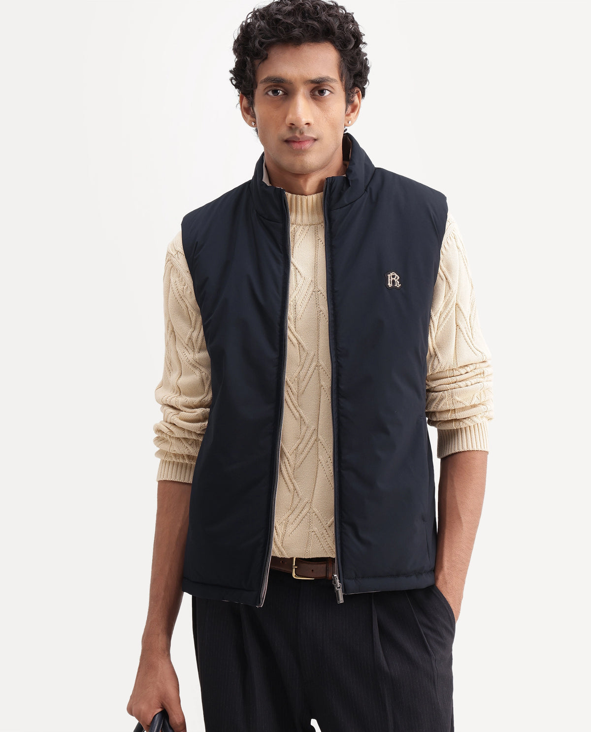 Rare Rabbit Men's Mint Navy Polyester High Neck Regular Plain Jacket - image 1