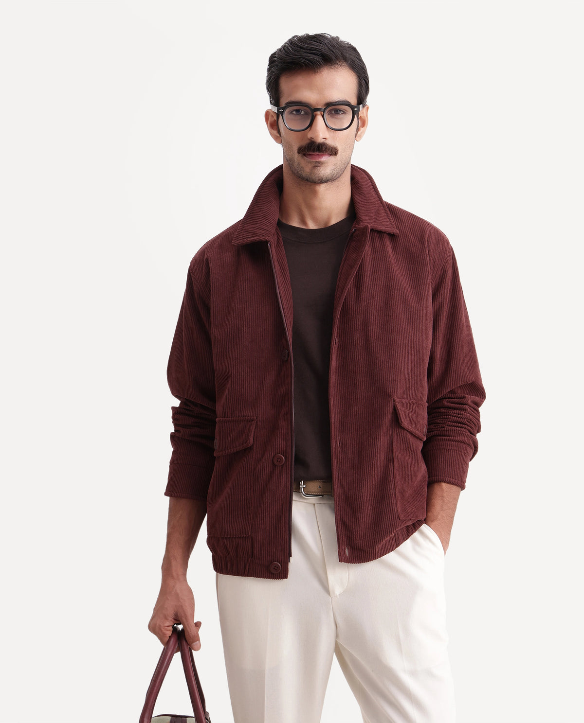 Rare Rabbit Men's Misha Maroon Polyester Spread Collar Regular Textured Jacket - image 1